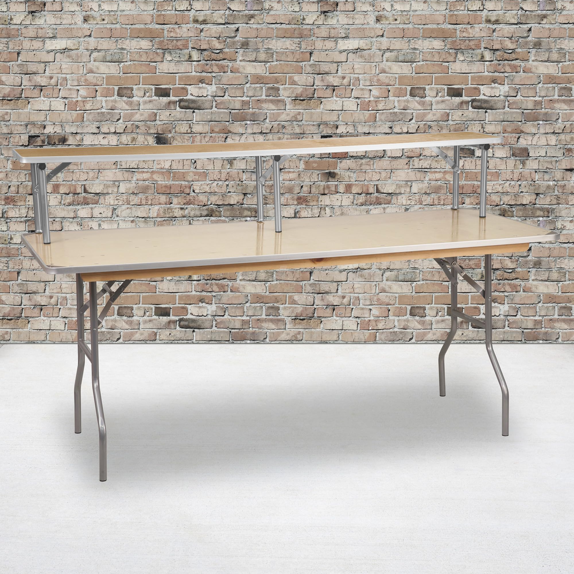 Flash Furniture Amara - Elevador Superior de Barra de Madera de Abedul con Patas Plegables Plateadas, Plegable de Madera y portátil para mesas de Eventos y Bares, 72 x 12 x 12 Pulgadas