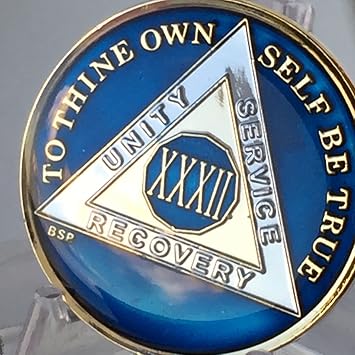 32 Year Midnight Blue AA Medallion Chip Tri Plate Gold & Nickel Plated
