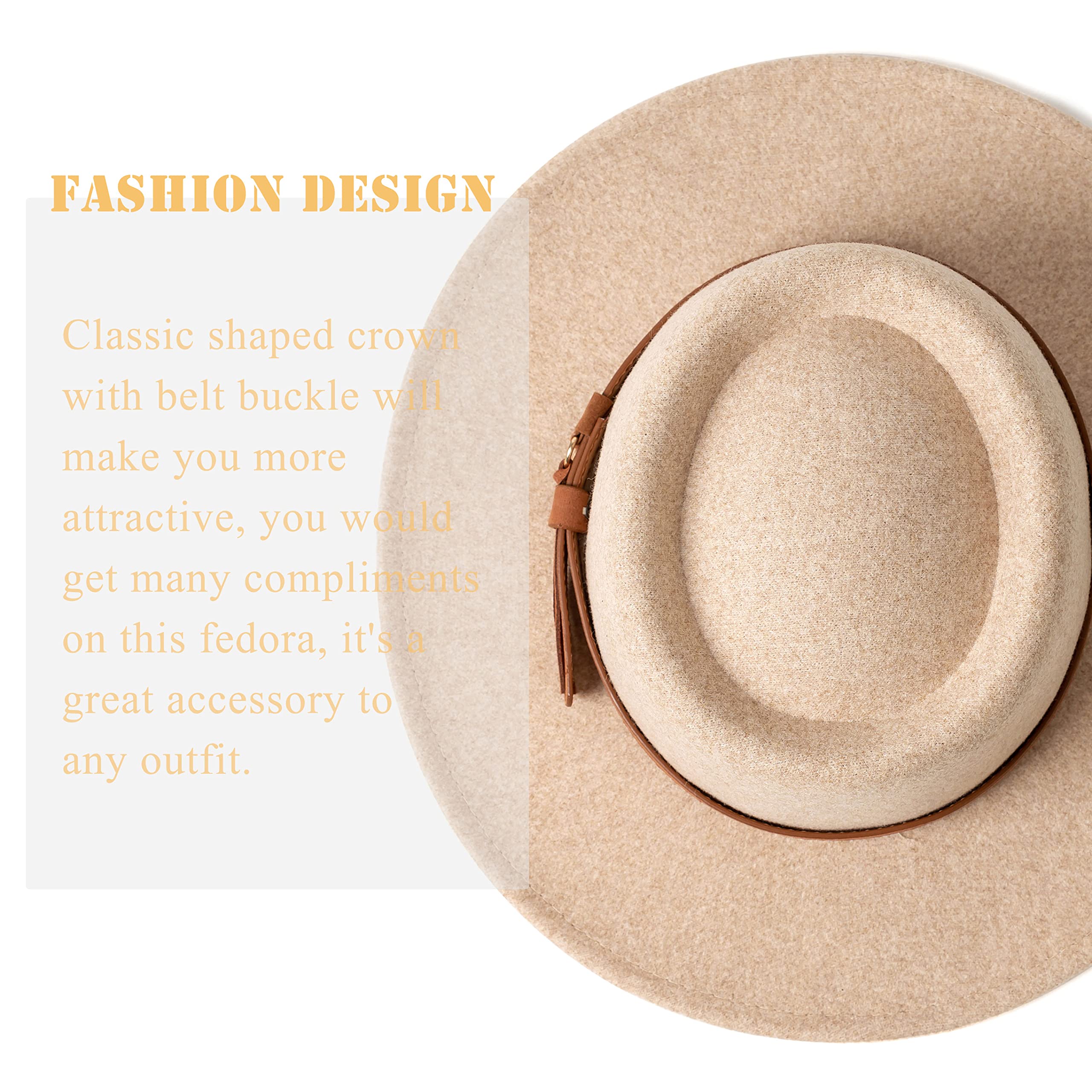 Retro Lana Fedora per le donne Tesa Larga Panama Cappello con Fibbia Cintura Beige
