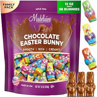 Madelaine Easter Chocolate Bunny - 38 Premium Milk Chocolate Mini Bunnies - 12 Oz Easter Candy Individually Wrapped Basket Stuffers