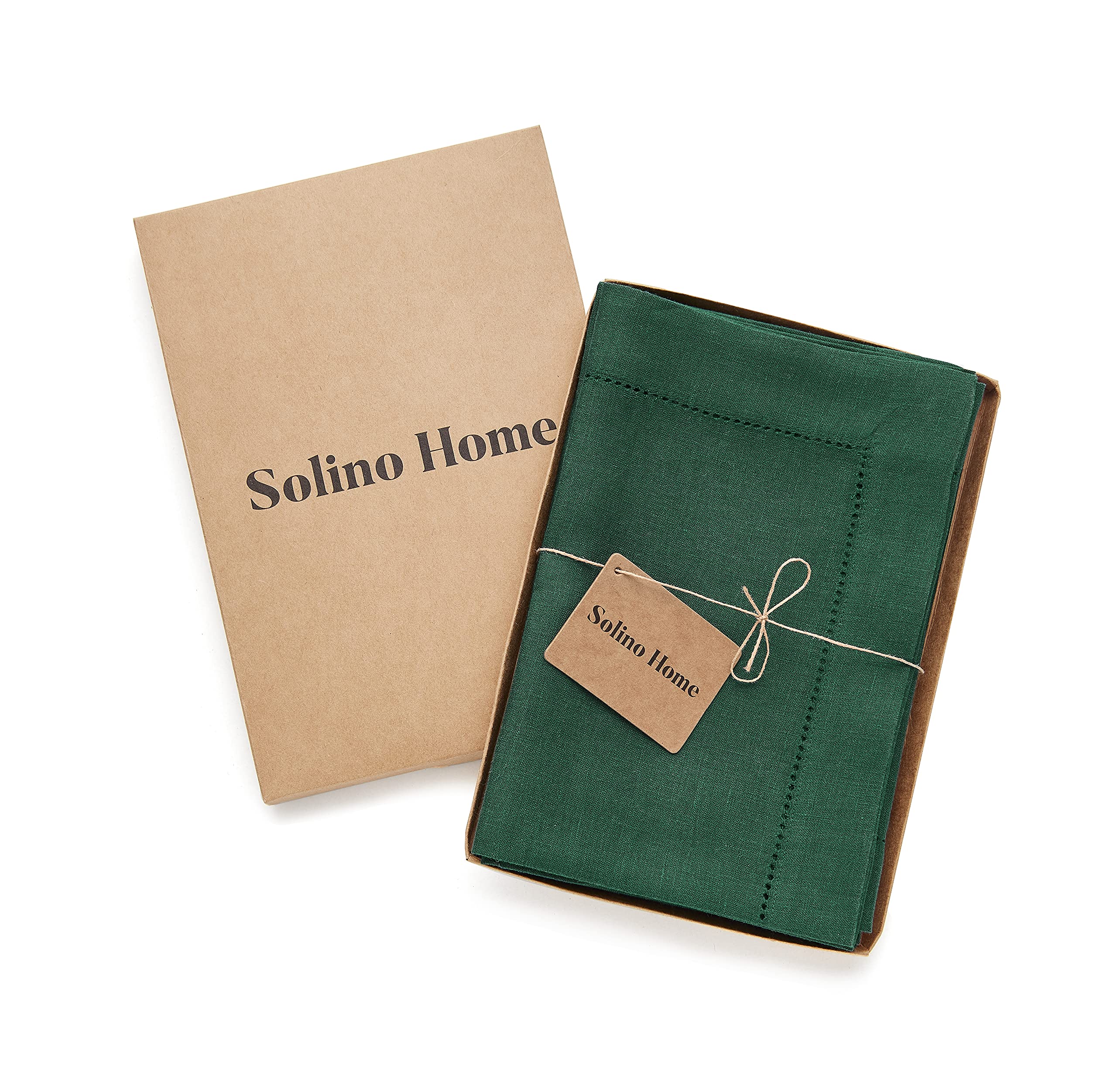 Solino Home Leinenservietten, 4 Stück, 100% reines Leinen, Regenwaldgrün, Stoffservietten, 50,8 x 50,8 cm, Klassische Hohlsaum-Servietten für Weihnachten, Winter, Urlaub