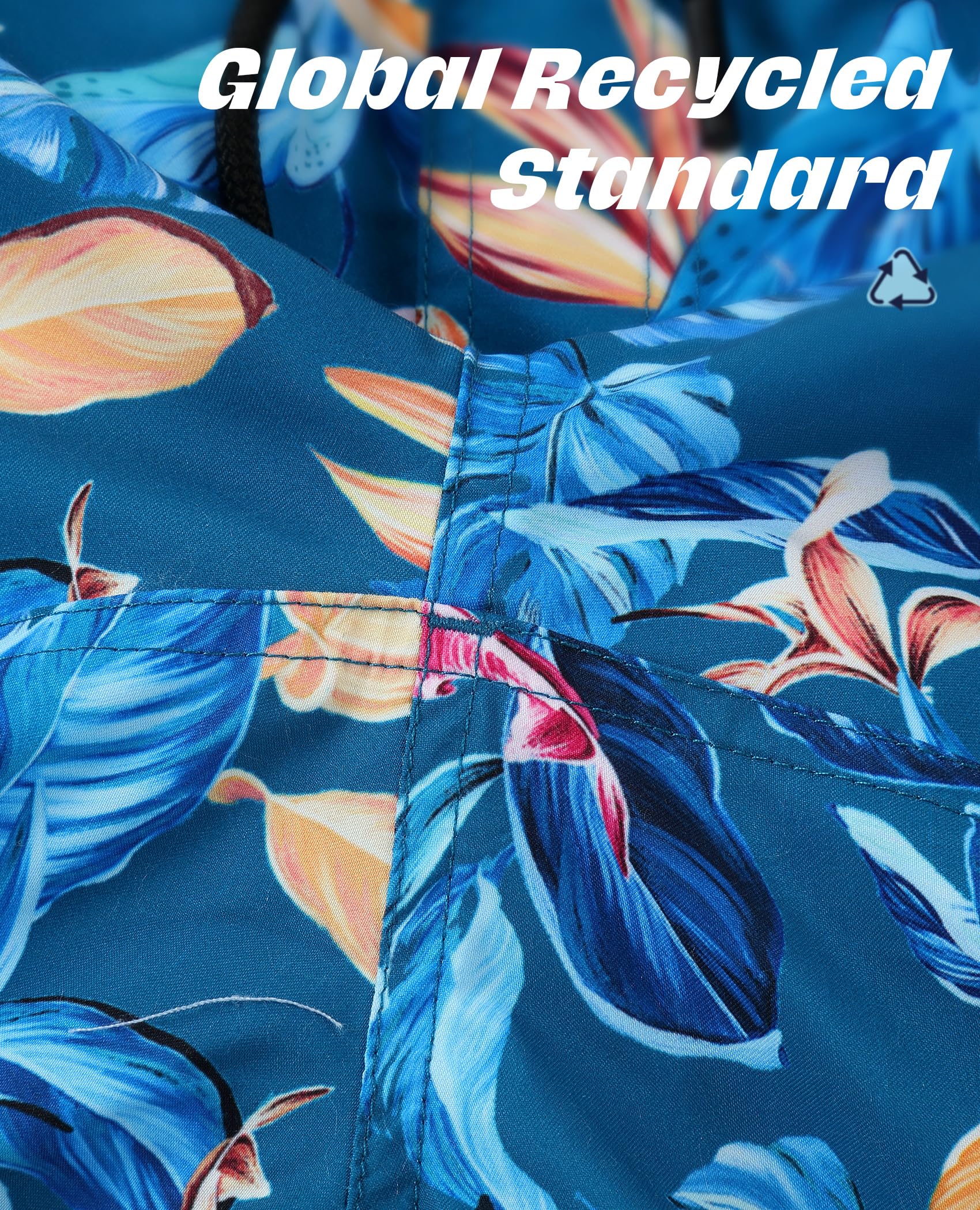 Traje de baño para hombre de los años 80 y 90, estilo vintage, secado rápido, con bolsillos, trajes de baño para niños, Azul oscuro floral, X-Large