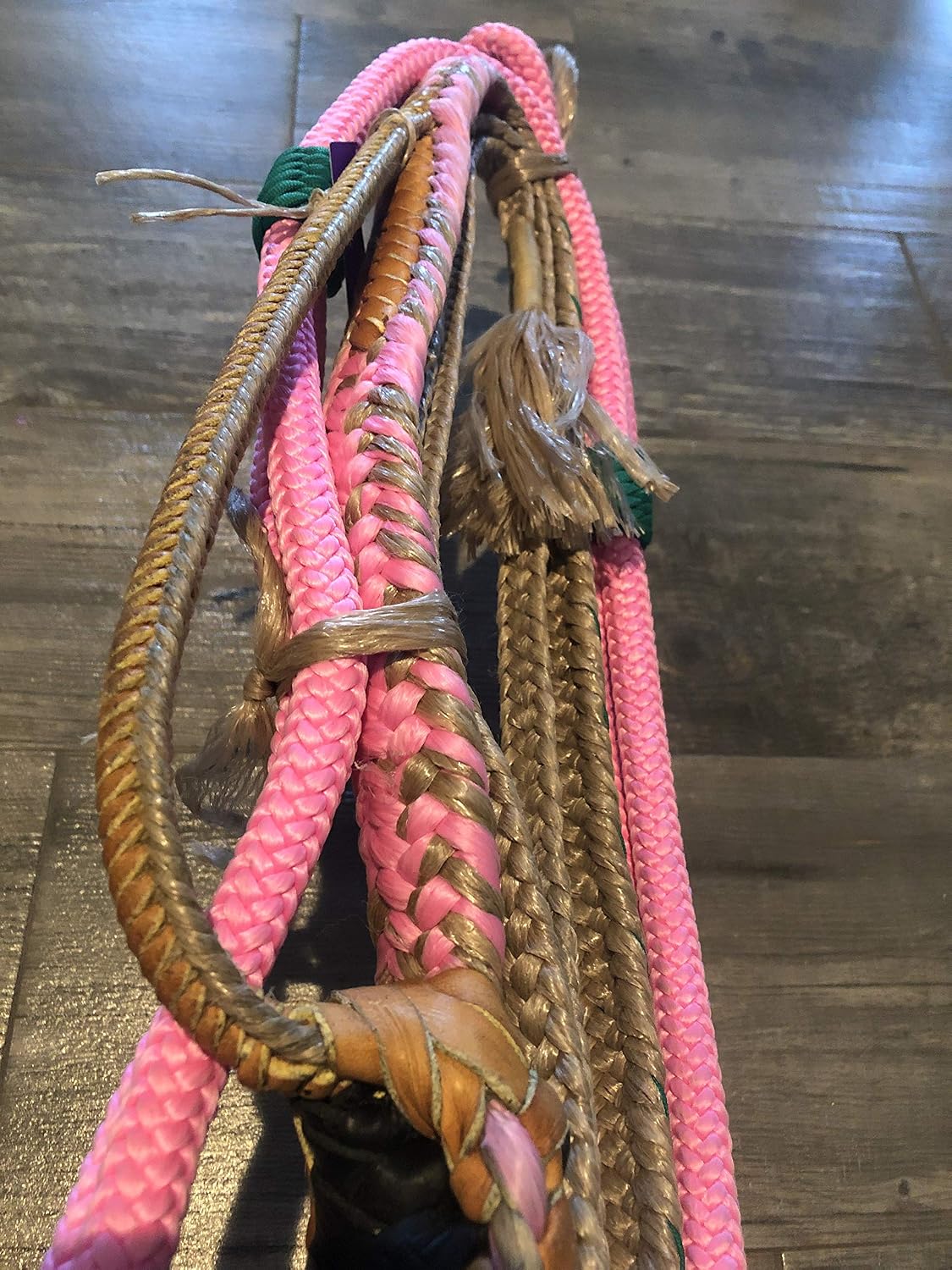 EPT Bull Ropes Bull Rope Pink Nylon on Tan Poly Pro LH 3/4' x 3/4' Soft - Bull Riding 16'