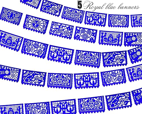 Miniatura 4 de Cartel de papel picado azul mediano, suministros de fiesta, banderas mexicanas azul rey, guirnaldas de papel perfectas para cumpleaños, despedida de