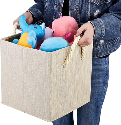 Miniatura 7 de i BKGOO Contenedores plegables de almacenamiento de tela de bambú gris oscuro, organizador plegable resistente con asa de cuerda de algodón para