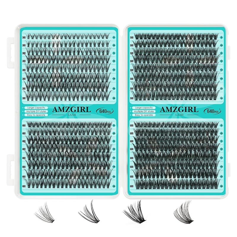 AMZGIRL LASH Cílios Postiços em Tufos 640 unidades, 30D+40D+50D+60D, 9–16 mm