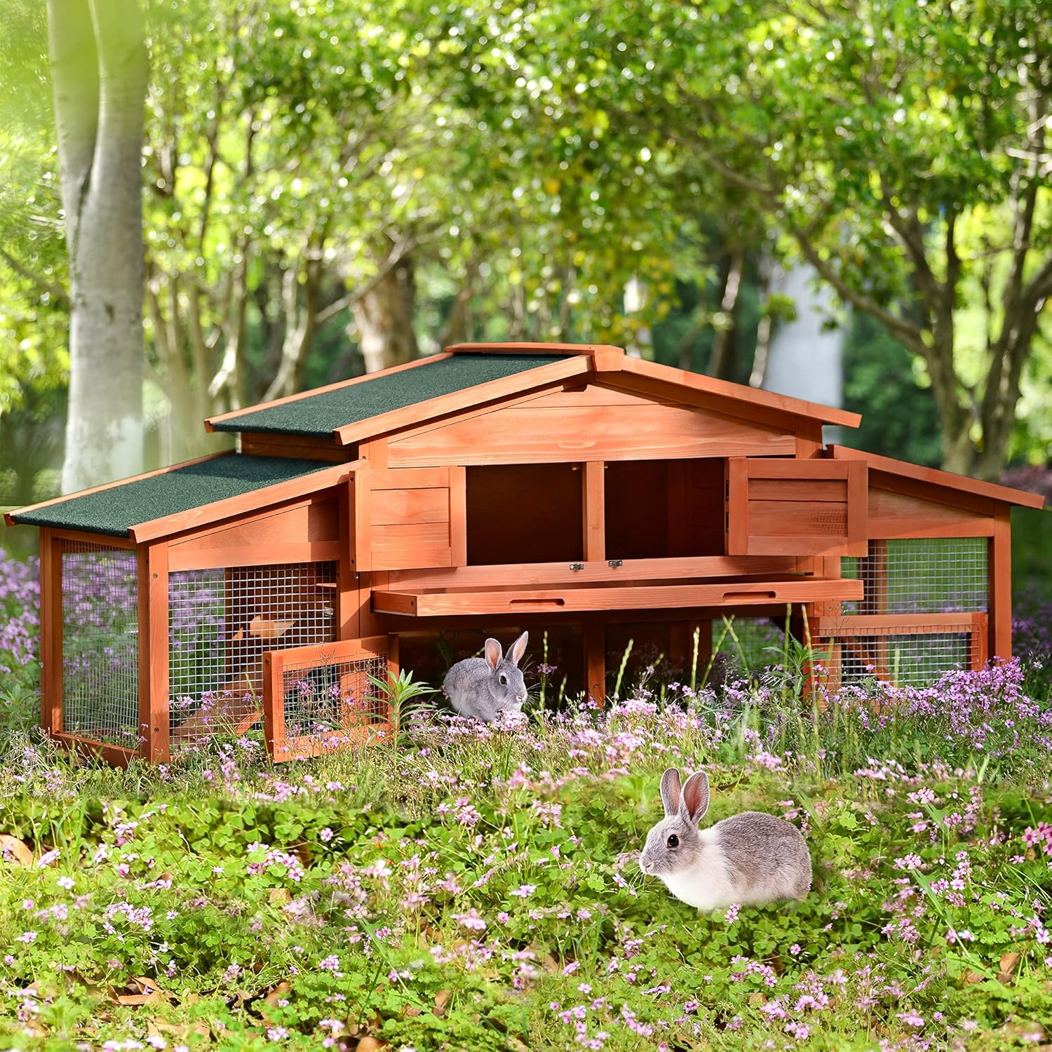 Large Rabbit Hutch Outdoor Chicken Coop, Wood Bunny Hutch