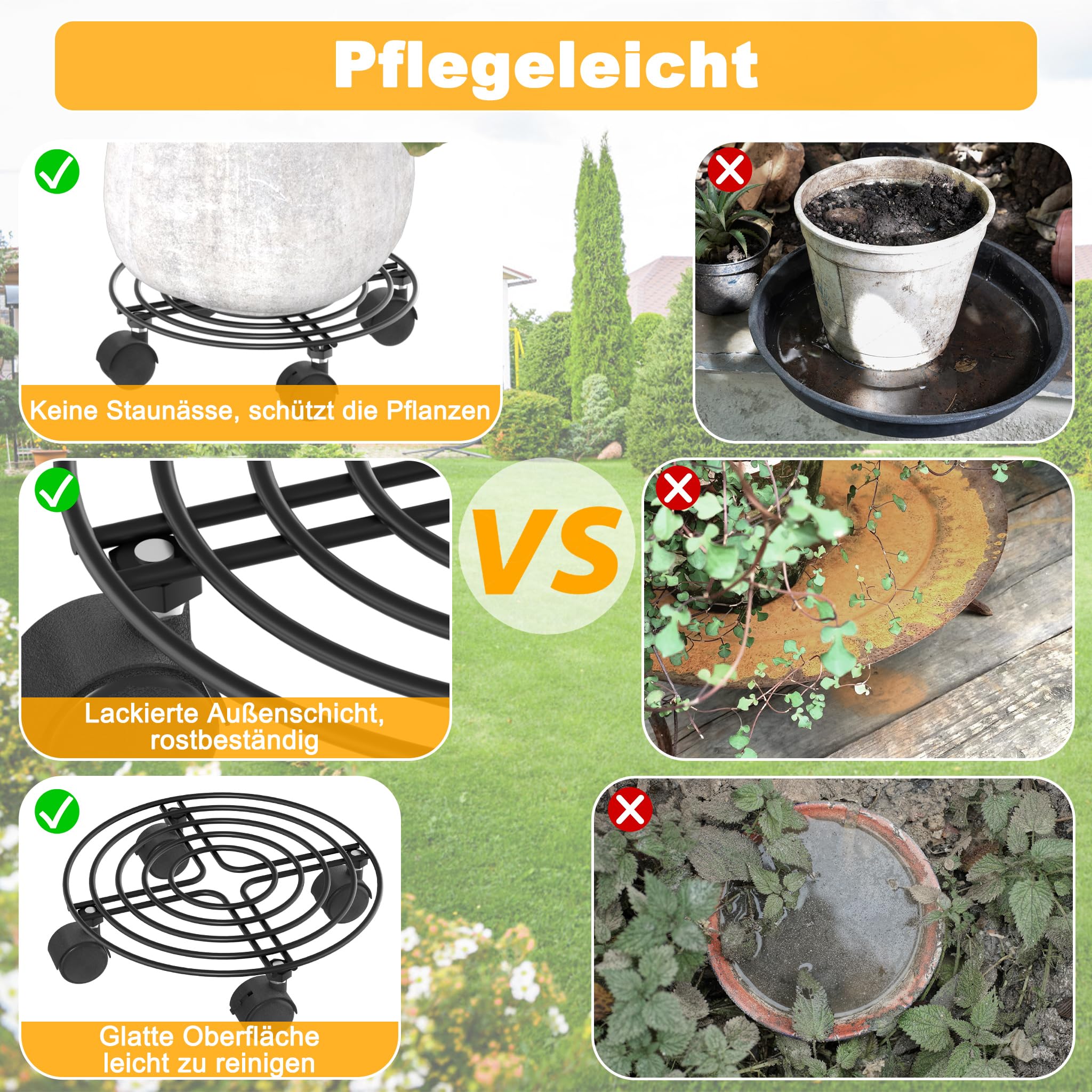 YRHome 2 Stück Pflanzenroller Metall Blumenroller Schwarz für Außenbereich & Innenbereich Blumentopf Untersetzer mit Rollen Pflanzen Caddy mit Rädern Pflanze Roller Basis - Rund Ø30cm - Bis 150KG