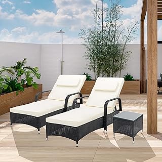 mcc direct 3 Pieces Rattan Sun Lounger Bed Recliner Outdoor Garden Chair & Side Table Set Venice (Black)