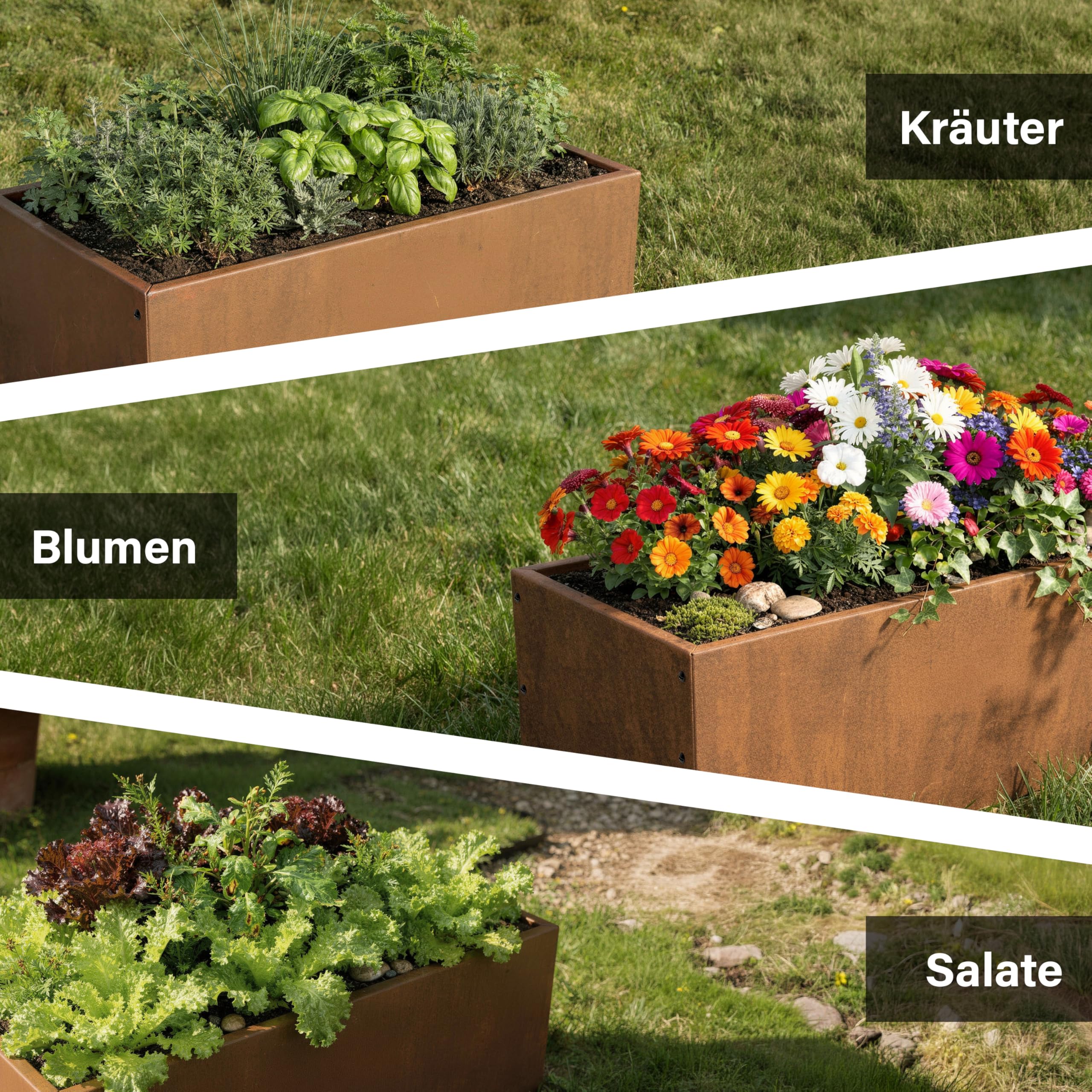 novaterra® Premium Cortenstahl Hochbeet - B 100 cm x T 40 cm x H 30 cm - extrem langlebig & witterungsbeständig - Moderne Gartenbegrünung für Gemüse, Kräuter & Blumen