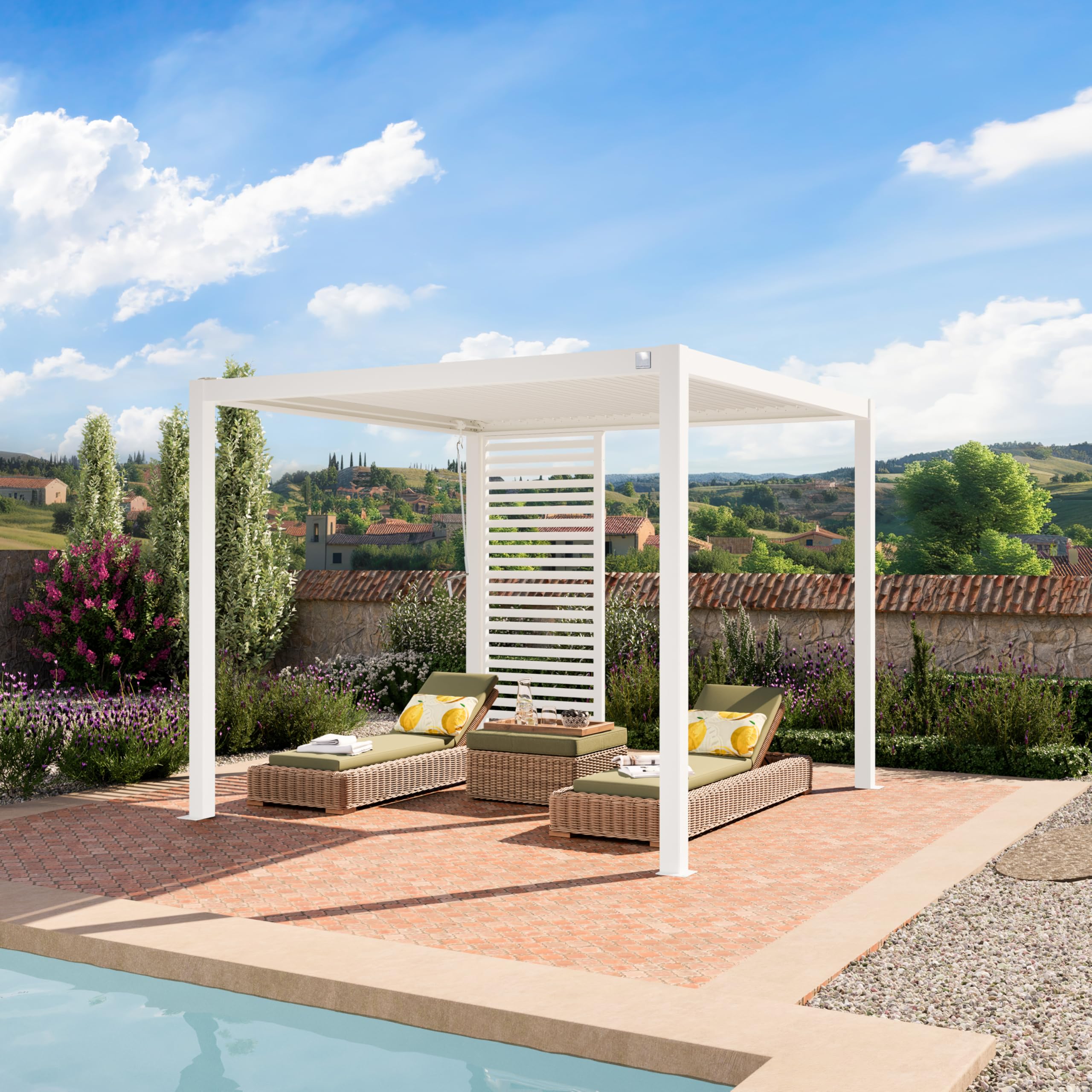 PRIMEYARD Pared de Lamas de 1 Pieza en Aluminio - Panel estático en Blanco para Pergola Premium