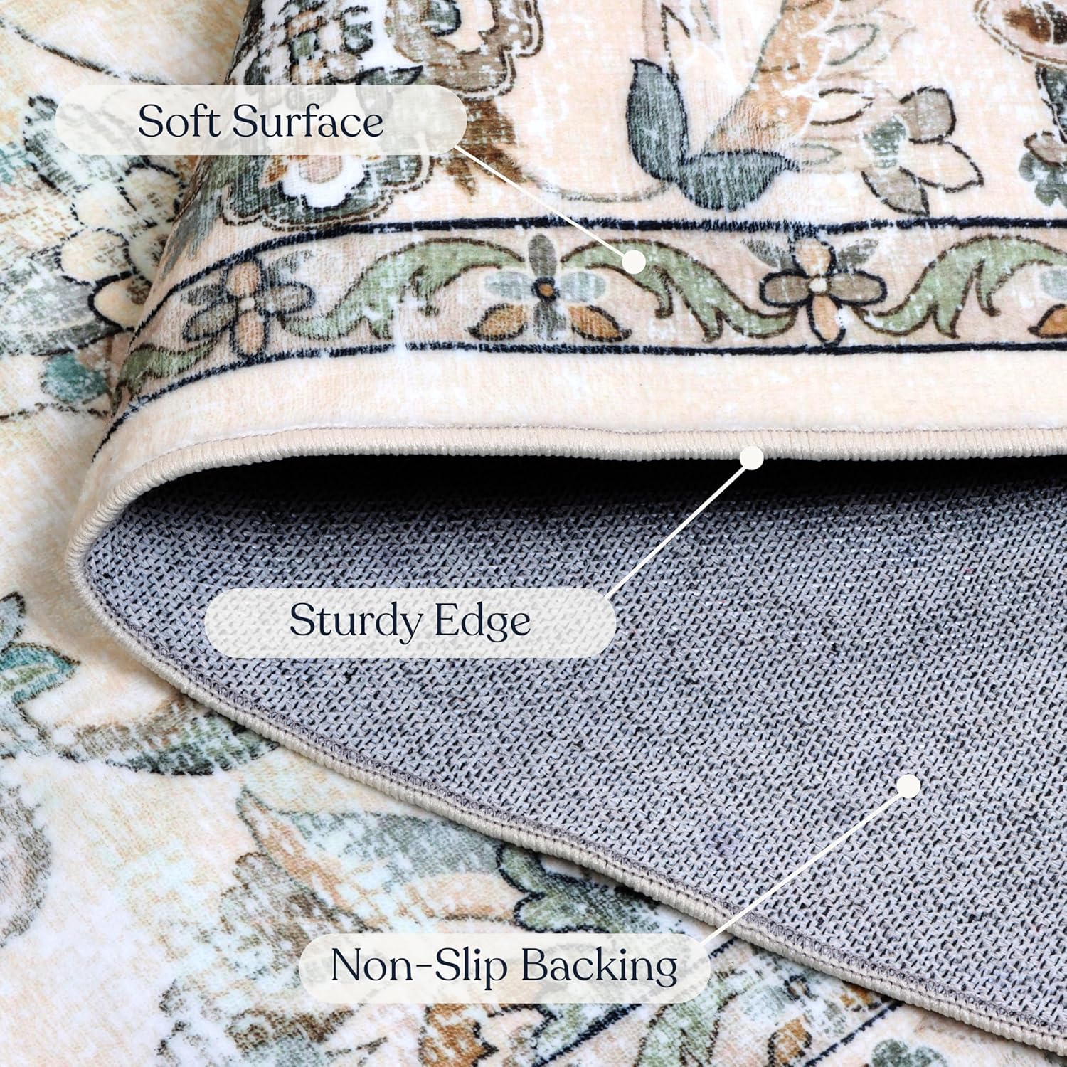 Delara Machine Washable Area Rug, Soft & Durable, Non-Slip, Stain Resistant Rug for Bedroom, Living Room, Dining Room, High Traffic Areas, Eco- Friendly GRS Certified. (Ivory, 5' X 7')