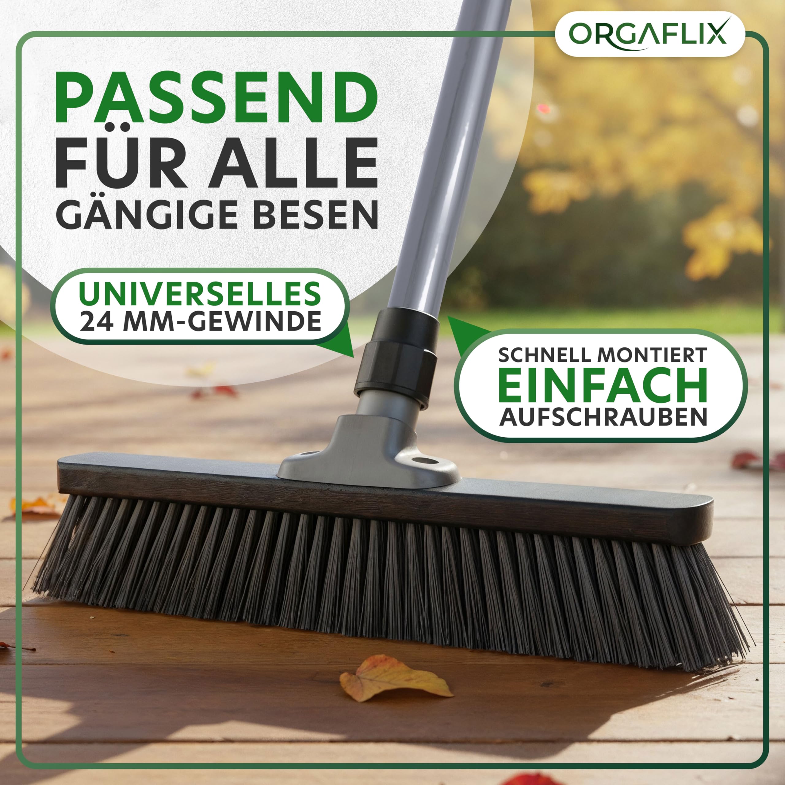 ORGAFLIX Manche de balai de qualité supérieure avec filetage de 24 mm, réglable de 60 à 130 cm, utilisation universelle pour balais, balai de route et balai industriel, manche en métal stable en gris