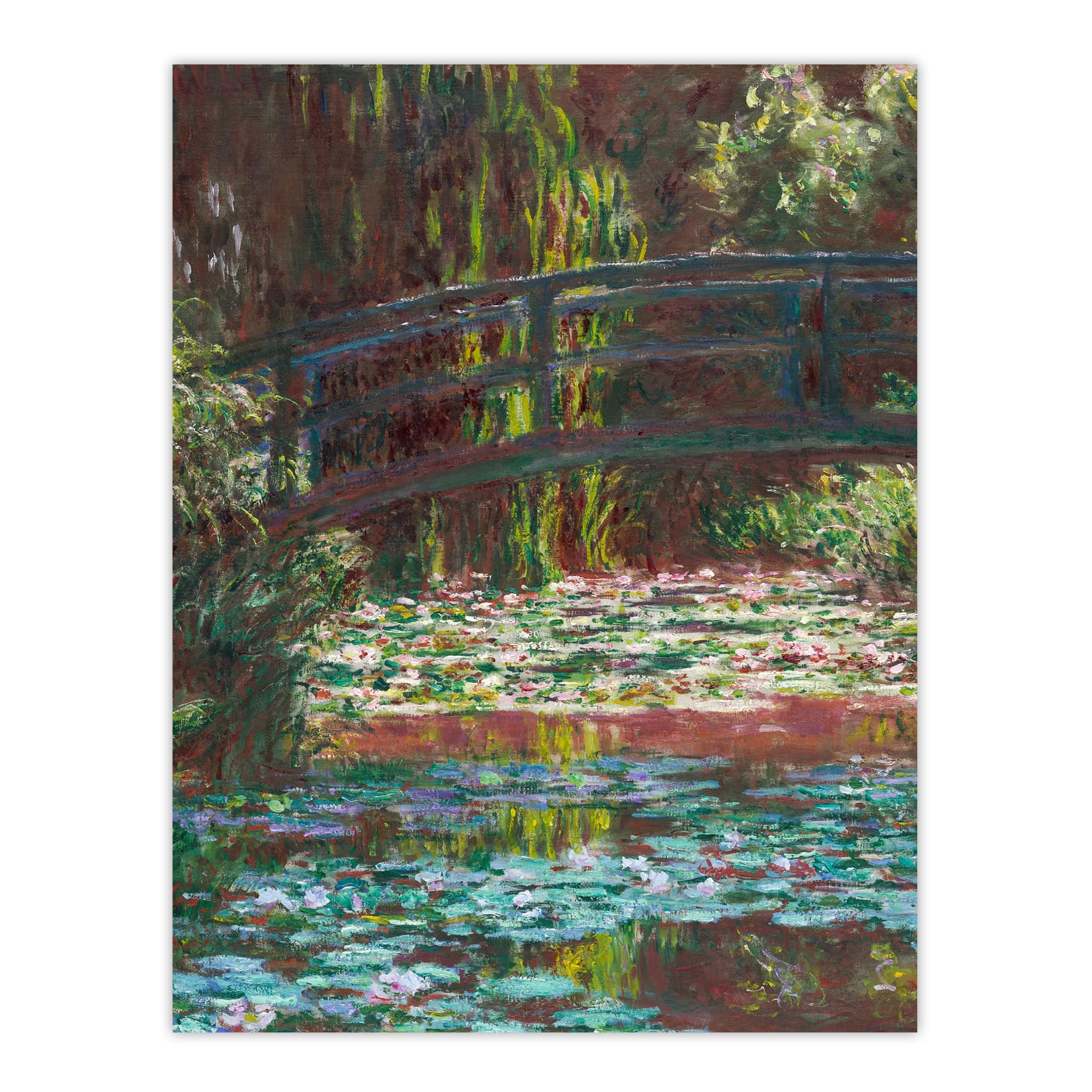 Artery8 Water Lily Pond with Bridge XL Extra Large Wall Art Poster Print 24X32 Artwork By Claude Monet : Peaceful Pond Scene For Relaxation Areas Lounge Or Spa Room Soft Soothing Interior Tone
