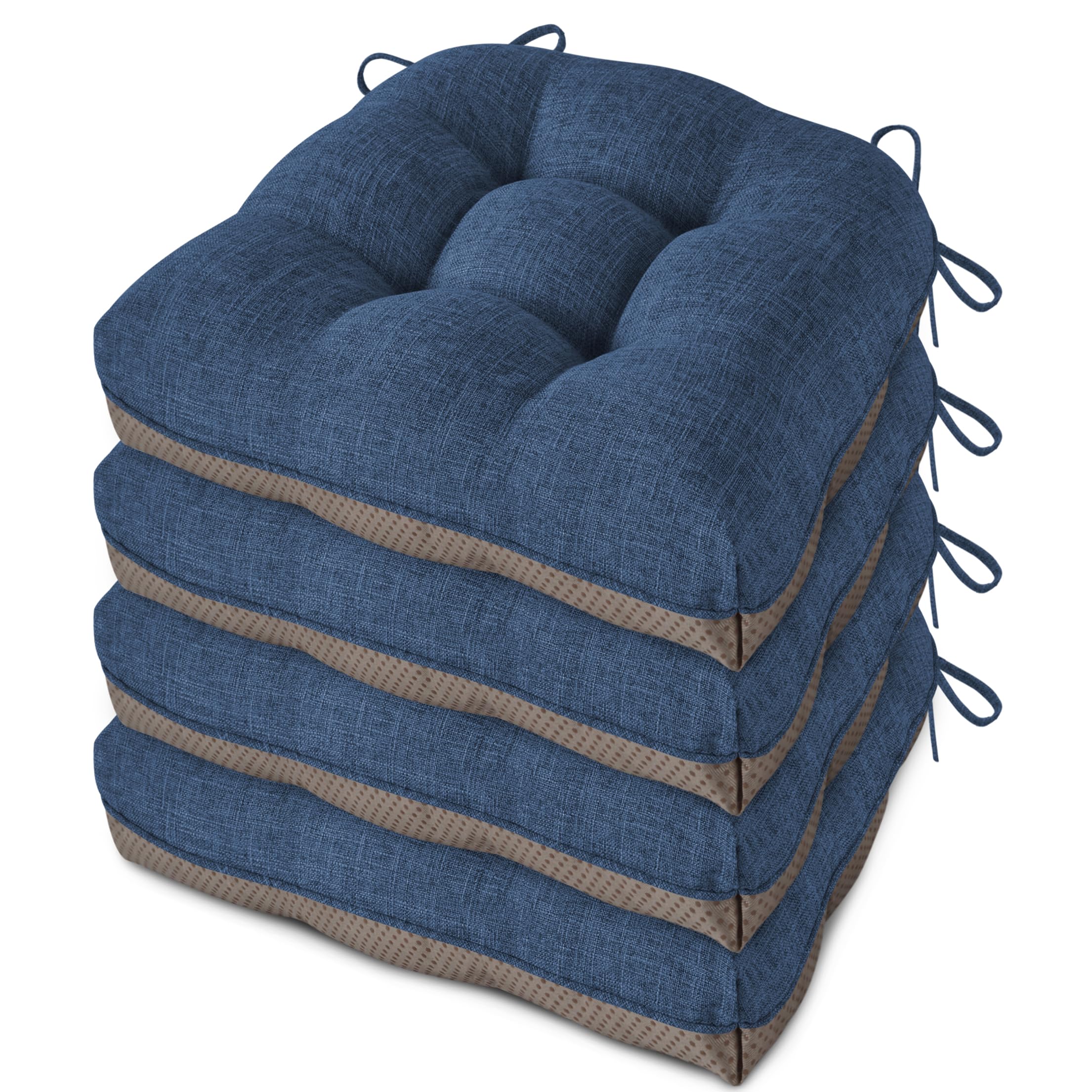 FlyGulls 4 Pack Kitchen Chair Cushions for Indoor Use 40x40cm Navy