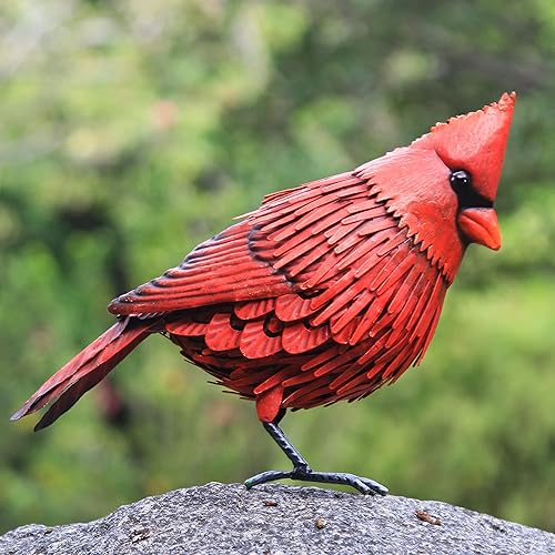 Decoración de jardín de pájaro de metal con estatua cardenal, arte de metal para patio, esculturas y estatuas para exteriores, pájaro rojo grande,