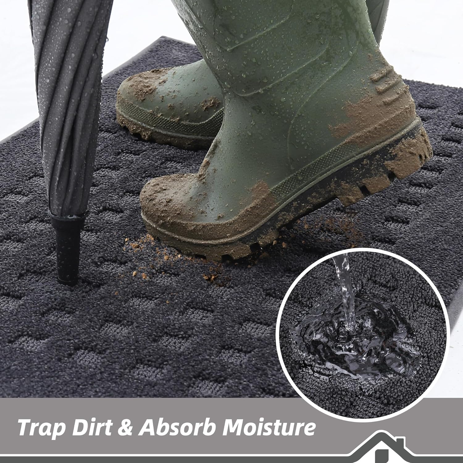 BEQHAUSE Dirt Trapper Door Mat 24" x 36", Waffle Door Mats Indoor Entrance, Dog Doormats for Mud Paws Absorbent and Dirt Resist Floor Mats Non-Slip Washable Rugs for Entryway Welcome Mat, Dark Grey