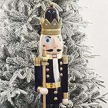 KI Store Blue Velvet Christmas Nutcracker 4ft Wooden King Soldier Nutcracker Figurine Christmas Decorations for Front Door Christmas Tree Mantel Fireplace