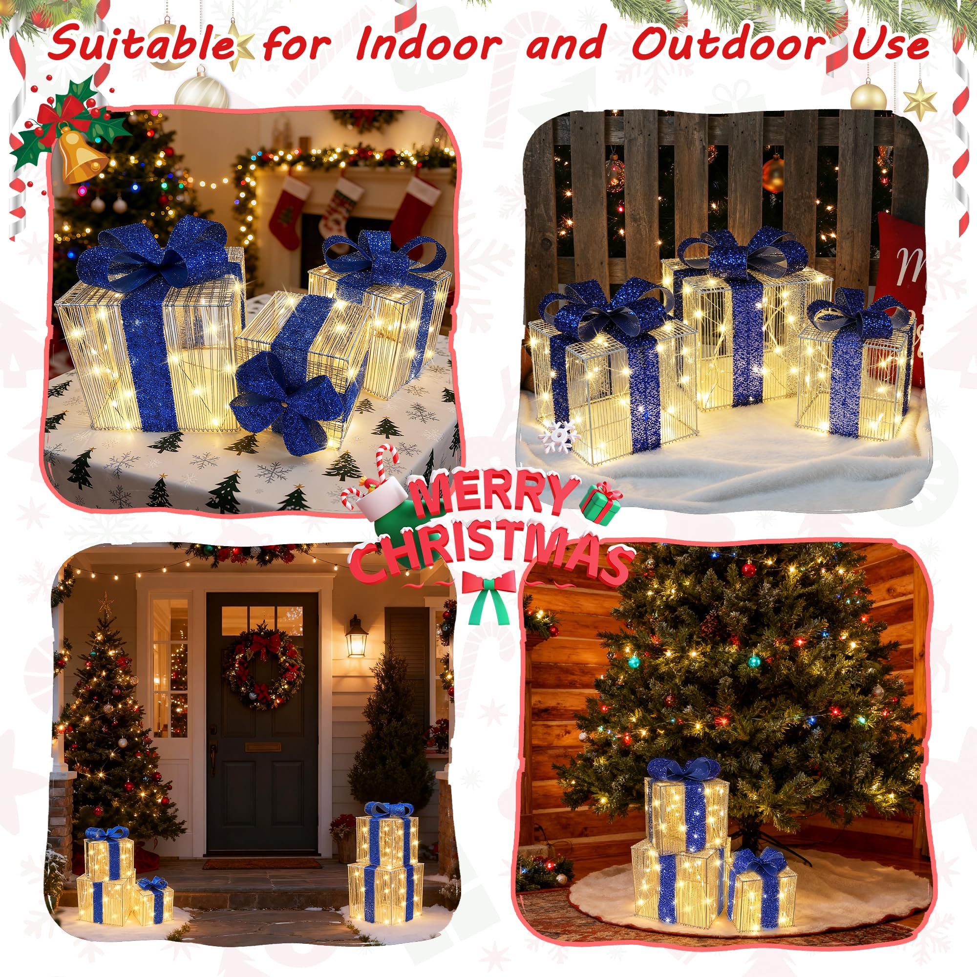 iBaycon Weihnachtsbeleuchtung Beleuchtete Geschenkboxen Warmweiß Blau