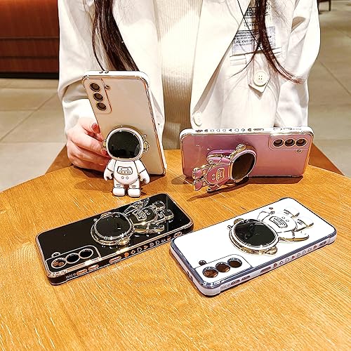 Miniatura 2 de HJWKJUS Funda para Samsung Galaxy S22 con soporte de astronauta, funda galvanizada de lujo con protección para cámara, diseño lateral de corazón de