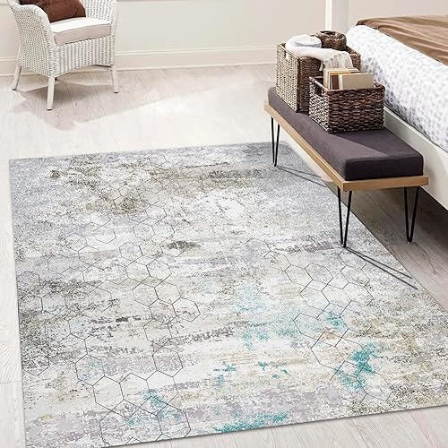 Miniatura 8 de FINOREN Alfombra para sala de estar, 6 x 9 pies, moderna abstracta adecuada para dormitorio, cocina, oficina, suave, pelo bajo, no desprende pelusa,