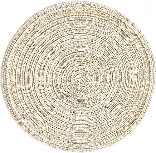 ADIDO EVA Juego de 8 manteles individuales redondos trenzados, resistentes al calor, 11.8 pulgadas, para mesa de cocina, color beige