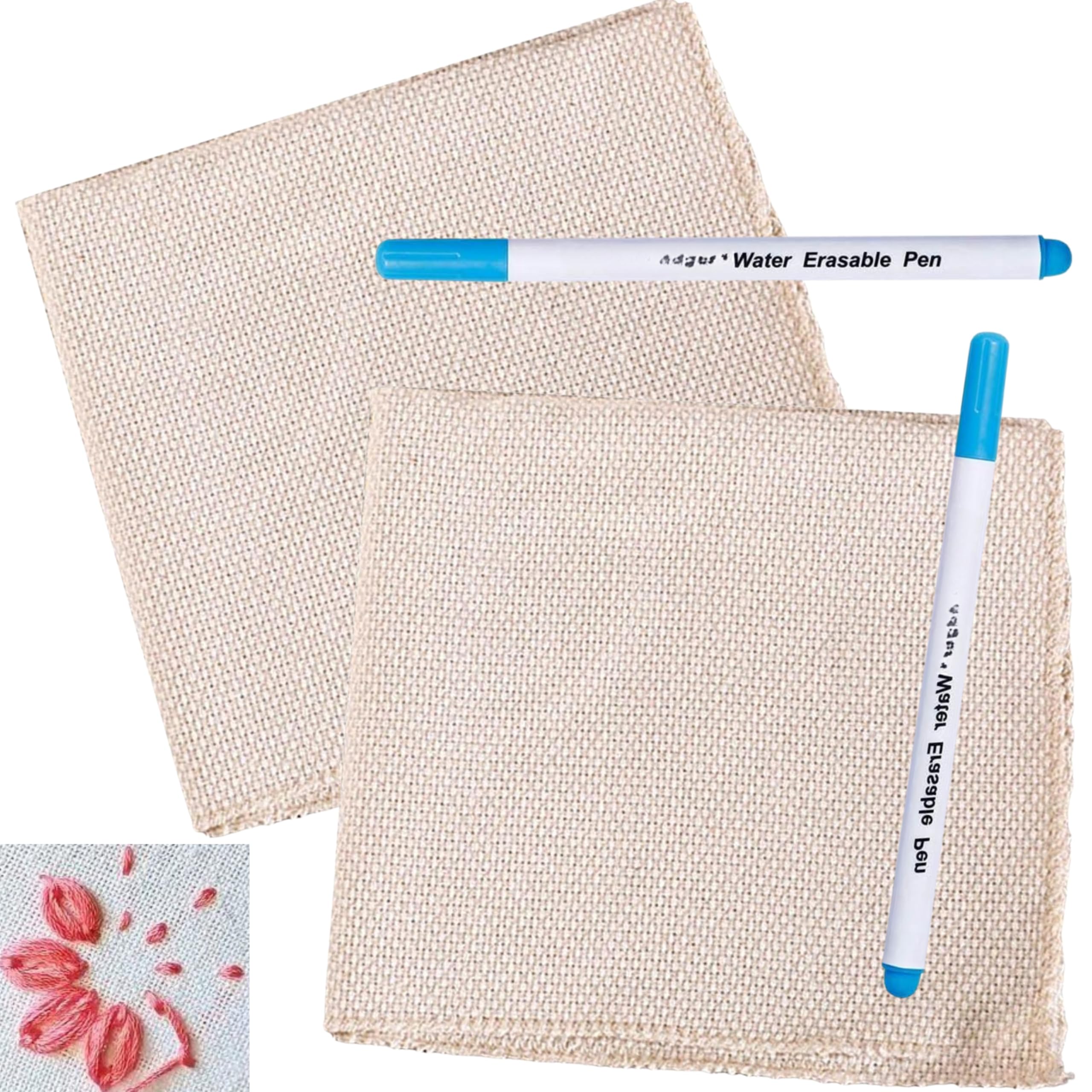 Artonezt 2 Pcs Natural Weave Cotton Monks Cloth for Punch Needle & Rug Hooking Embroidery Fabric DIY Handmade Art & Craft 11Count 30 x 30 CM with 2 Fabric Marker Pens-image-24