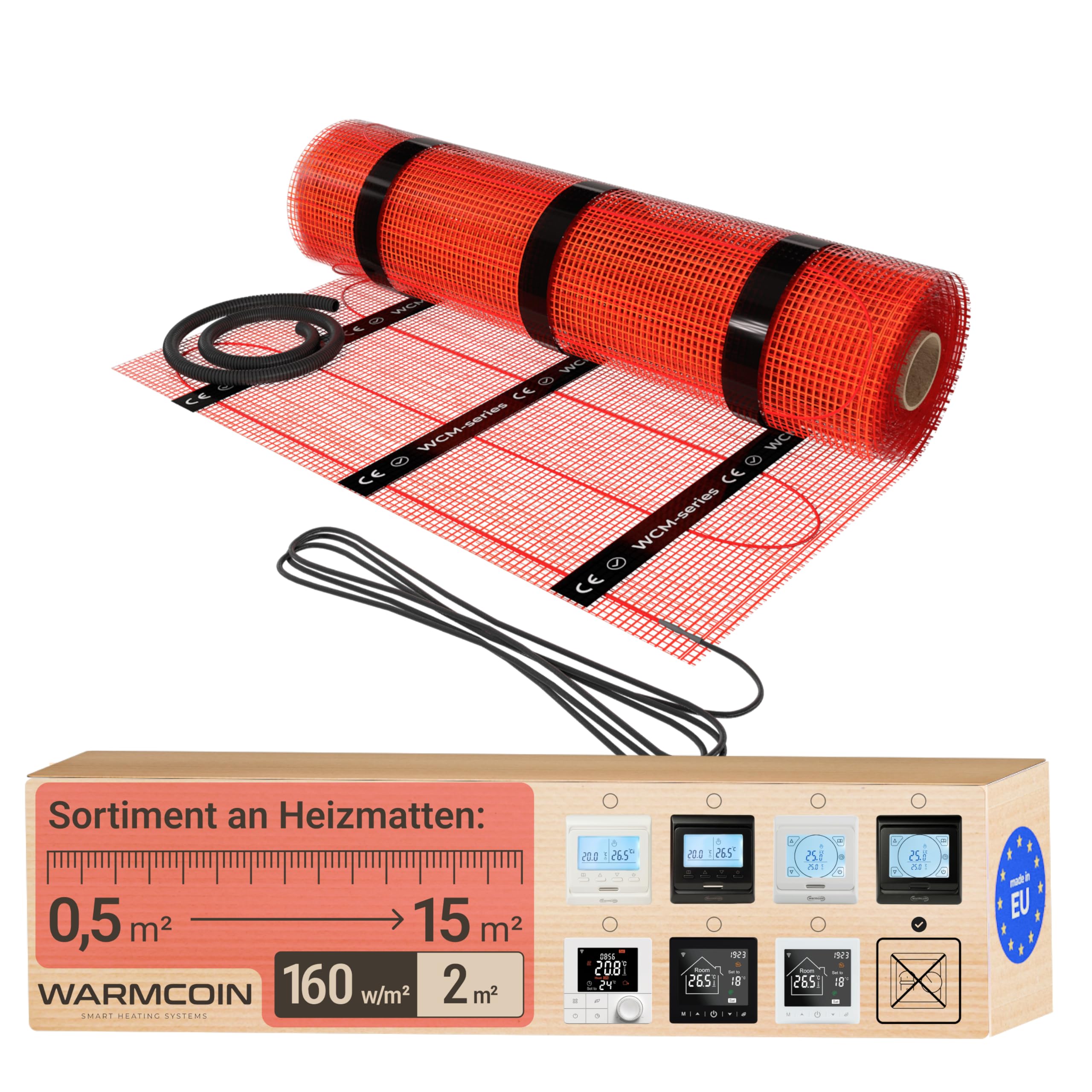 Elektrische Fußbodenheizung [160W/m²] (0.5m x 4m= 2,0m²) - Bodenheizung Elektrisch geeignet für Laminat, Fliesen & mehr - Elektro Fussbodenheizung - Elektrische Heizmatte Fußboden