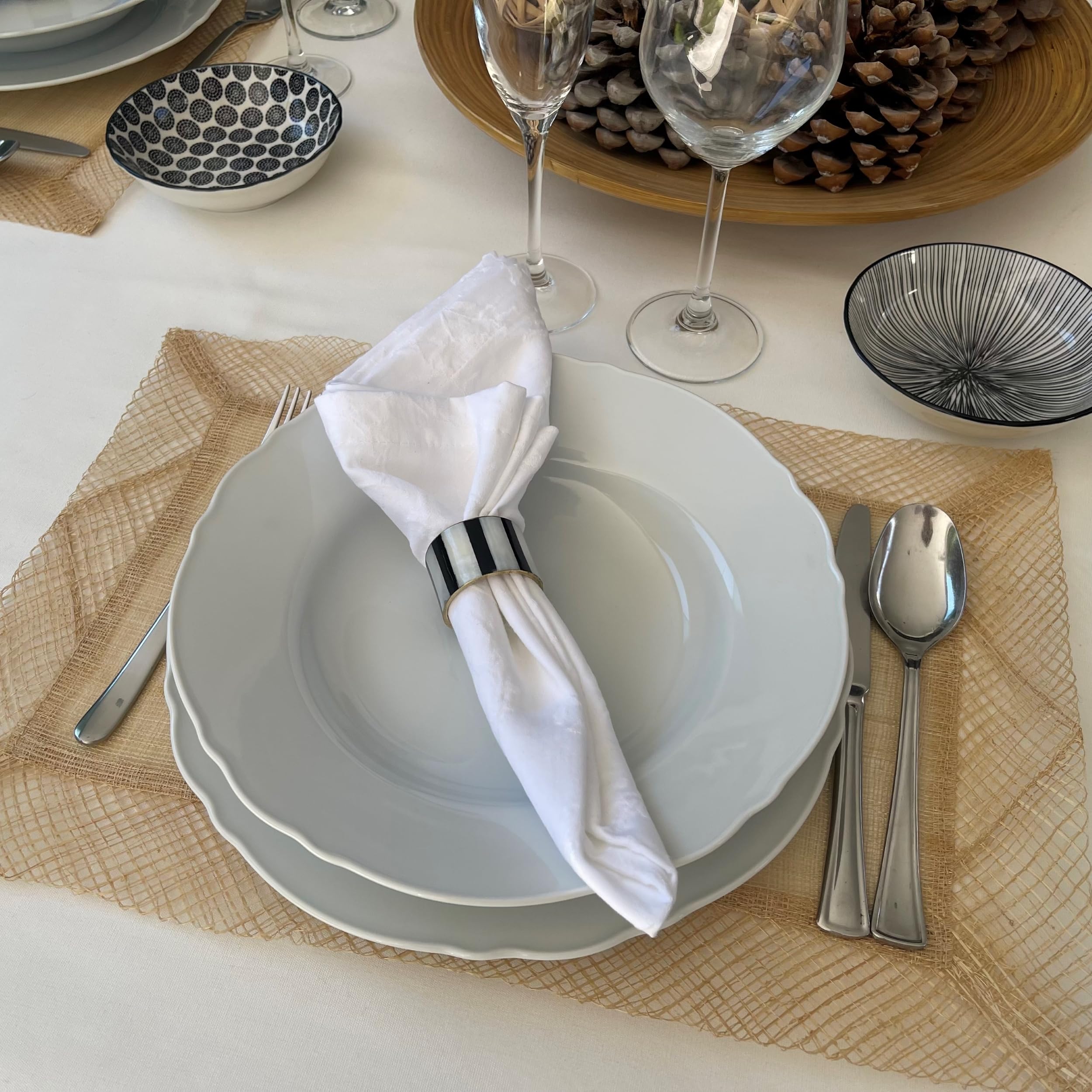 Serviettenringe Gold mit Natur Perlmutt Schwarz Weiß - Elegante Serviettenringe für Tisch Esszimmer Küche - Dekorative Moderne Serviettenringe - ASTER HOME (10)