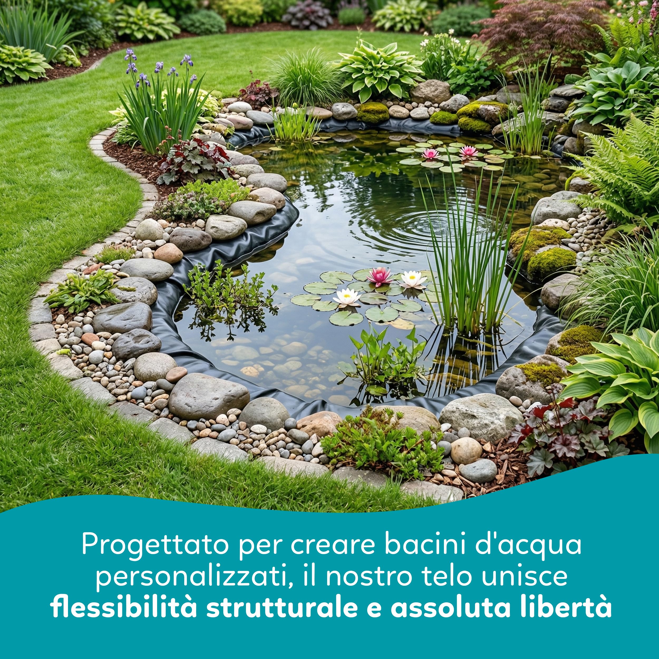 AQPET Telo per laghetti Stagno da Giardino in PVC Rinforzato qualità Made in Germany (2x2 m, 0,5mm)