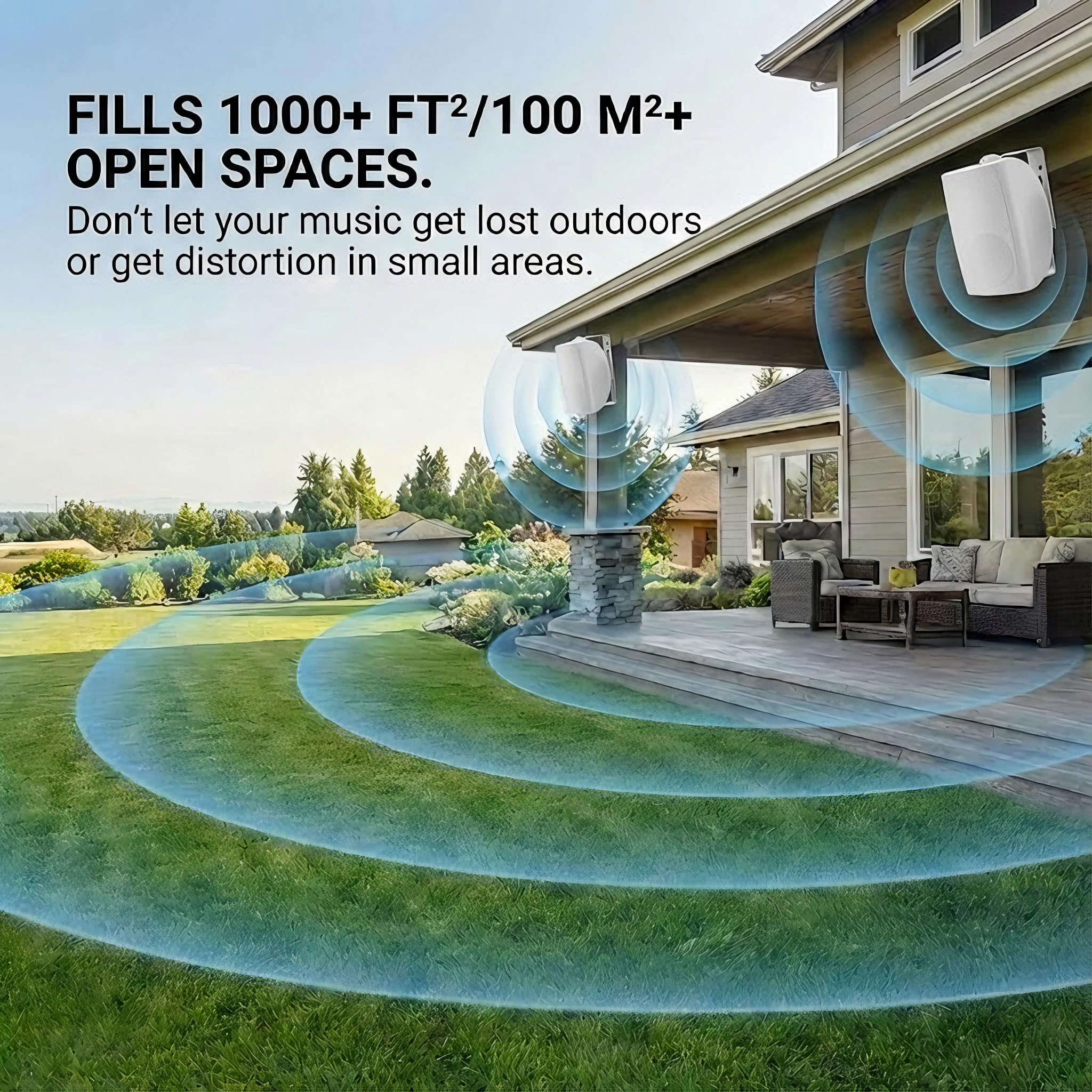 Herdio 8 Pouces 600W Haut-Parleur Bluetooth extérieur, étanche Enceintes d'extérieur, Haut-Parleur Mural résistant avec Paire TWS | Convient aux Grands espaces (Blanc)