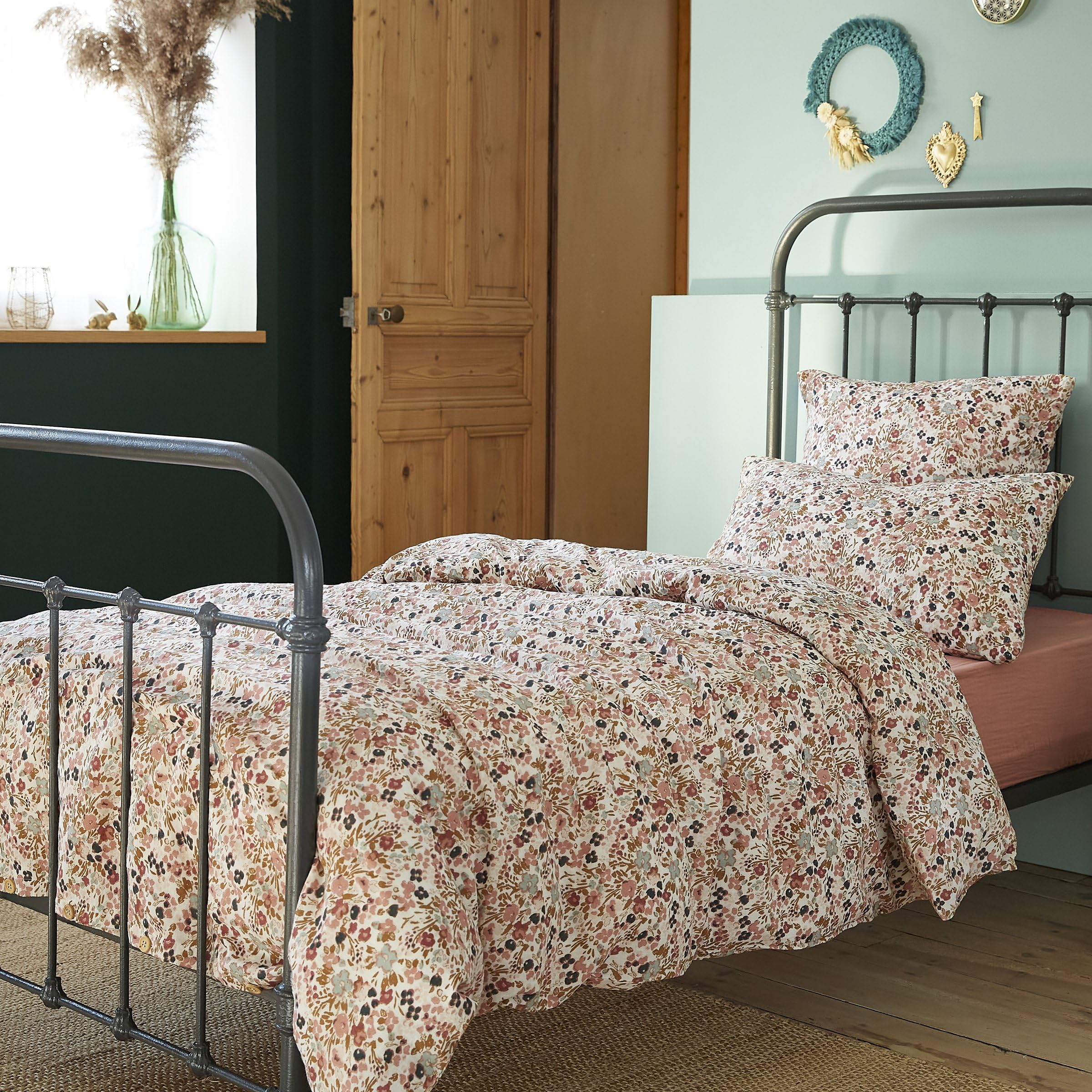 Housse de Couette Gaze de Coton Capucine by L’Effet Papillon – Linge de lit Housse Couette Style Fleuri [ Housses de couettes ] (Beige Pampa, 140 x 200 cm)