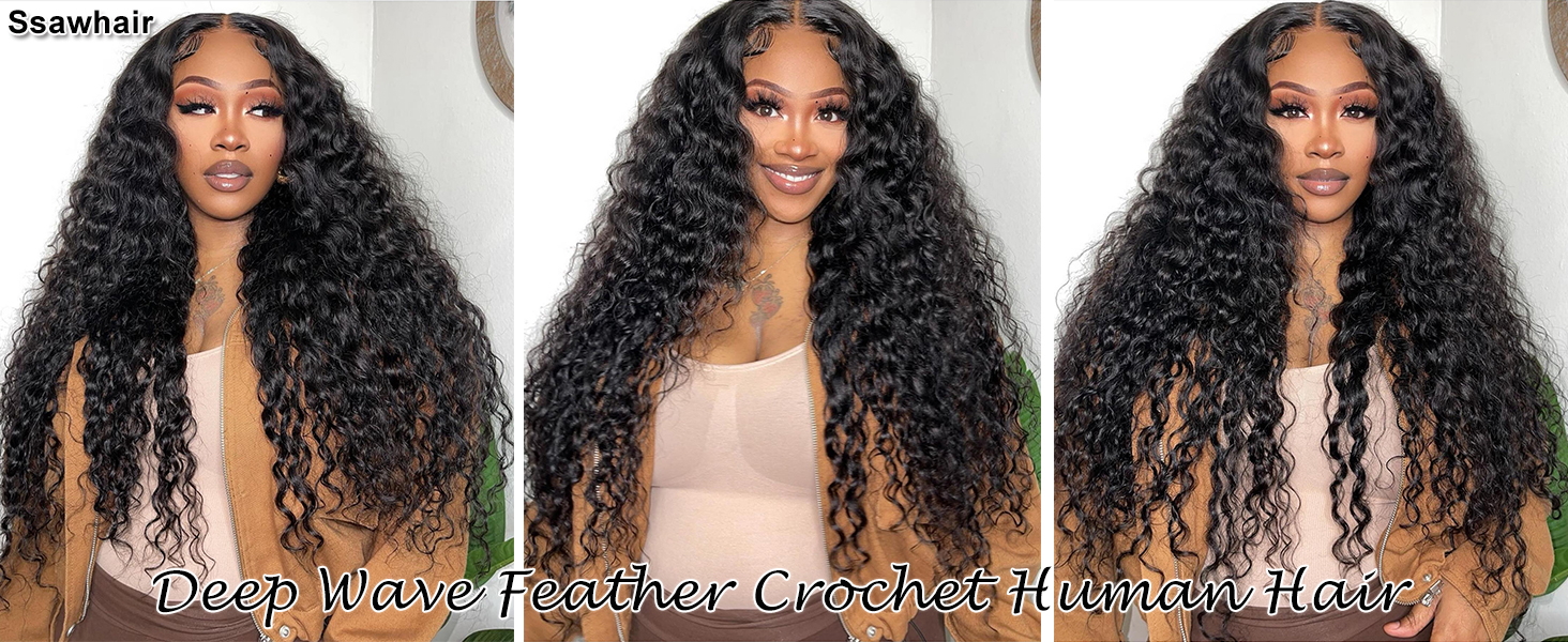 60g 50 Strands Deep Wave Human Crochet Hair Extensions Pre Separated Easy Deep Wave Feather Crochet Human Hair Extensions main image 4