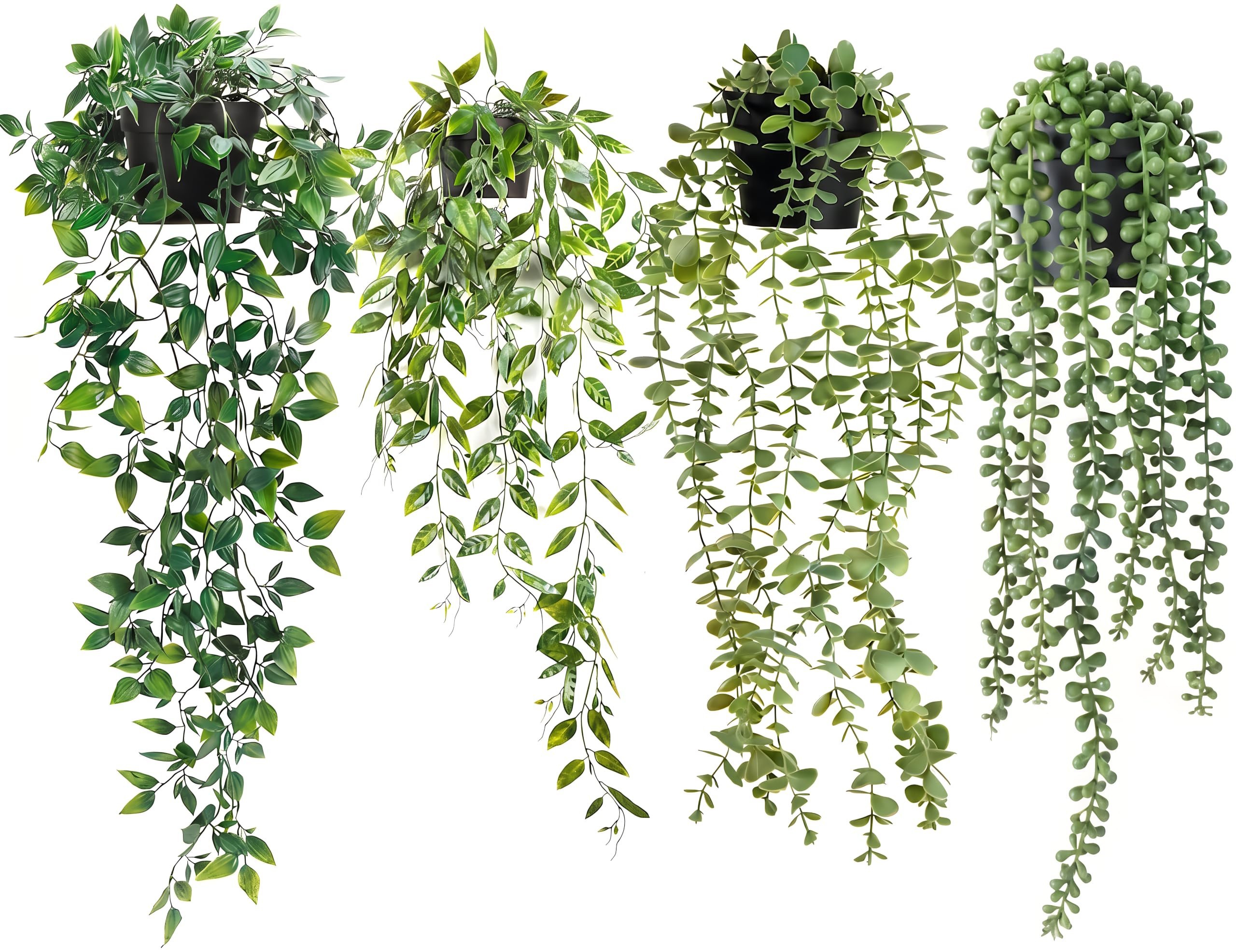 Wismont 4 Pcs Artificial Hanging Plant,Fake Plants with Pots,Fake Ivy Faux Plant for Indoors Outdoor Room Office Patio Wall Decor