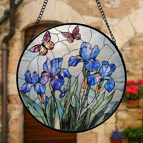 Miniatura 68 de Vidriera Colgante para Ventana, Colorido Árbol de la Vida Atrapasoles Panel de Vidrio Azul Decoración Atrapasol para Cumpleaños para Mujeres