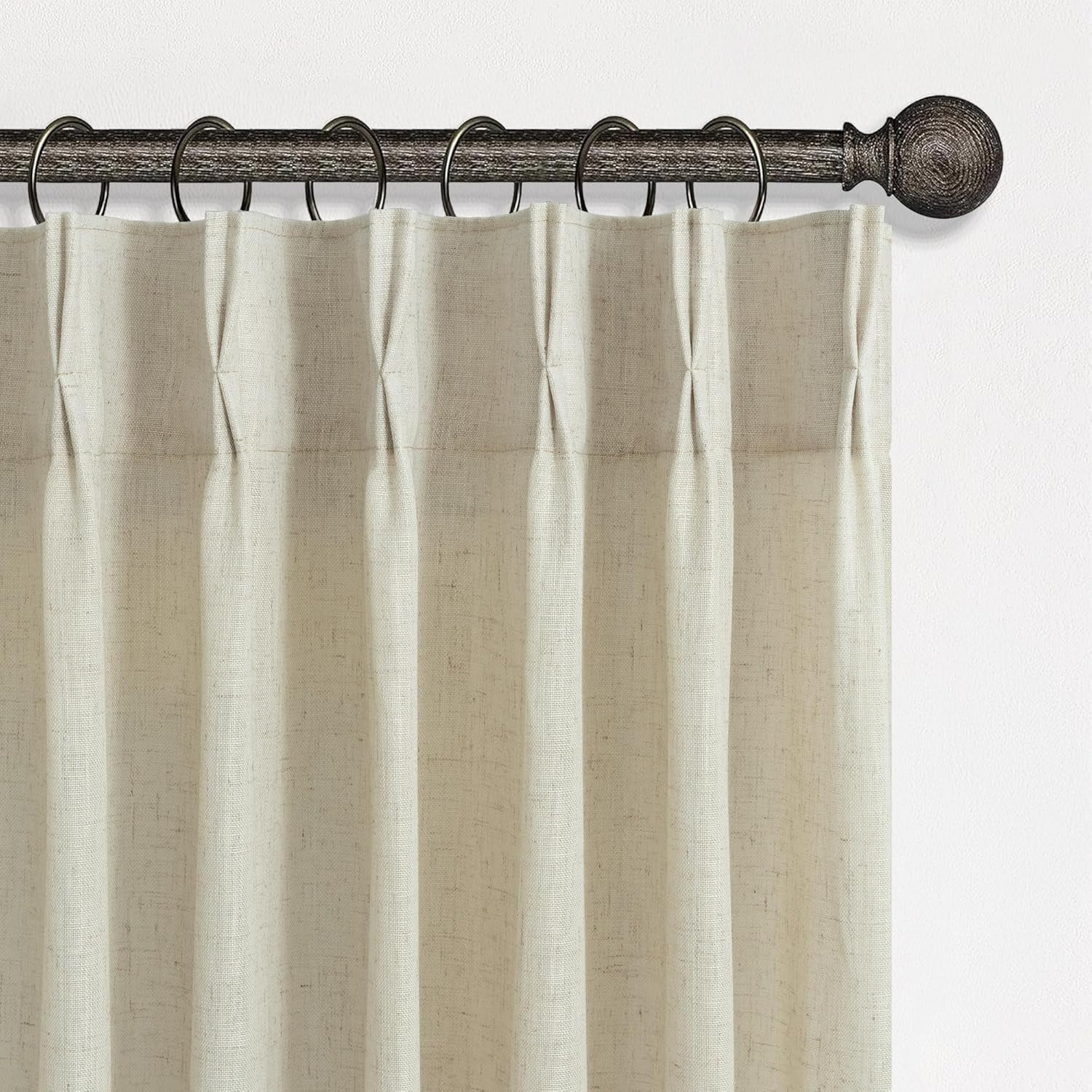 Beige Flax Linen Curtains 84 Inch Length for Living Room 2 Panel Pinch Pleated Back Tab Tan Burlap Textured Drape Semi Sheer Light Filtering Country Rustic Farmhouse Bedroom Curtain Hook Ring 7FT Long