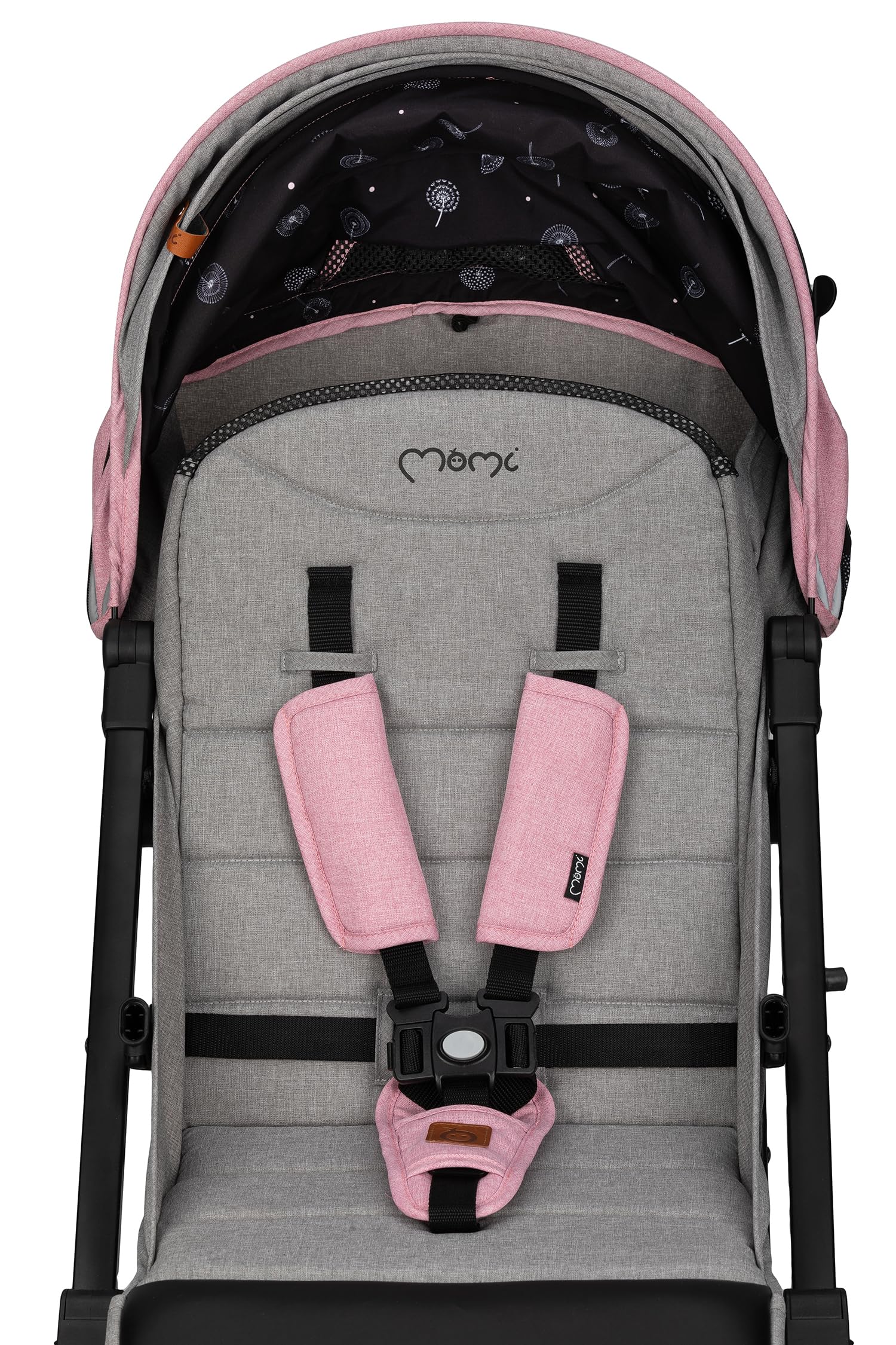 MoMi ESTELLE LIGHT PLUS Passeggino a partire da 6 mesi (fino a 22 kg), pieghevole con cintura di sicurezza a 5 punti, cestino porta spesa e funzione di apertura, manico telescopico per il traino