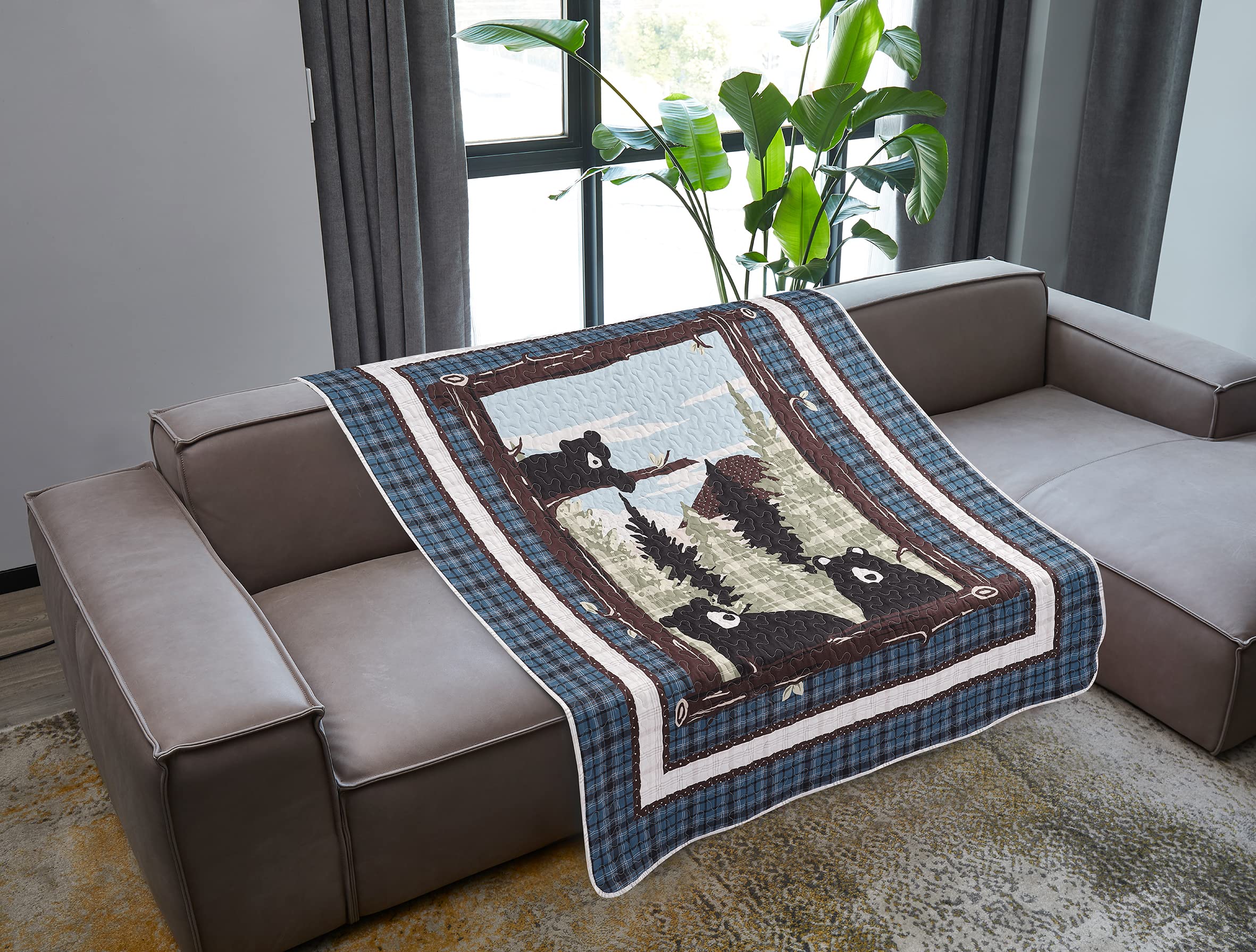 Virah Bella Quilted Throw Blanket 50" x 60" Unexpected Visitors Lightweight Throw Quilt Great for Loungers & Extra Bedding - Beautiful Lodge-Themed Blanket