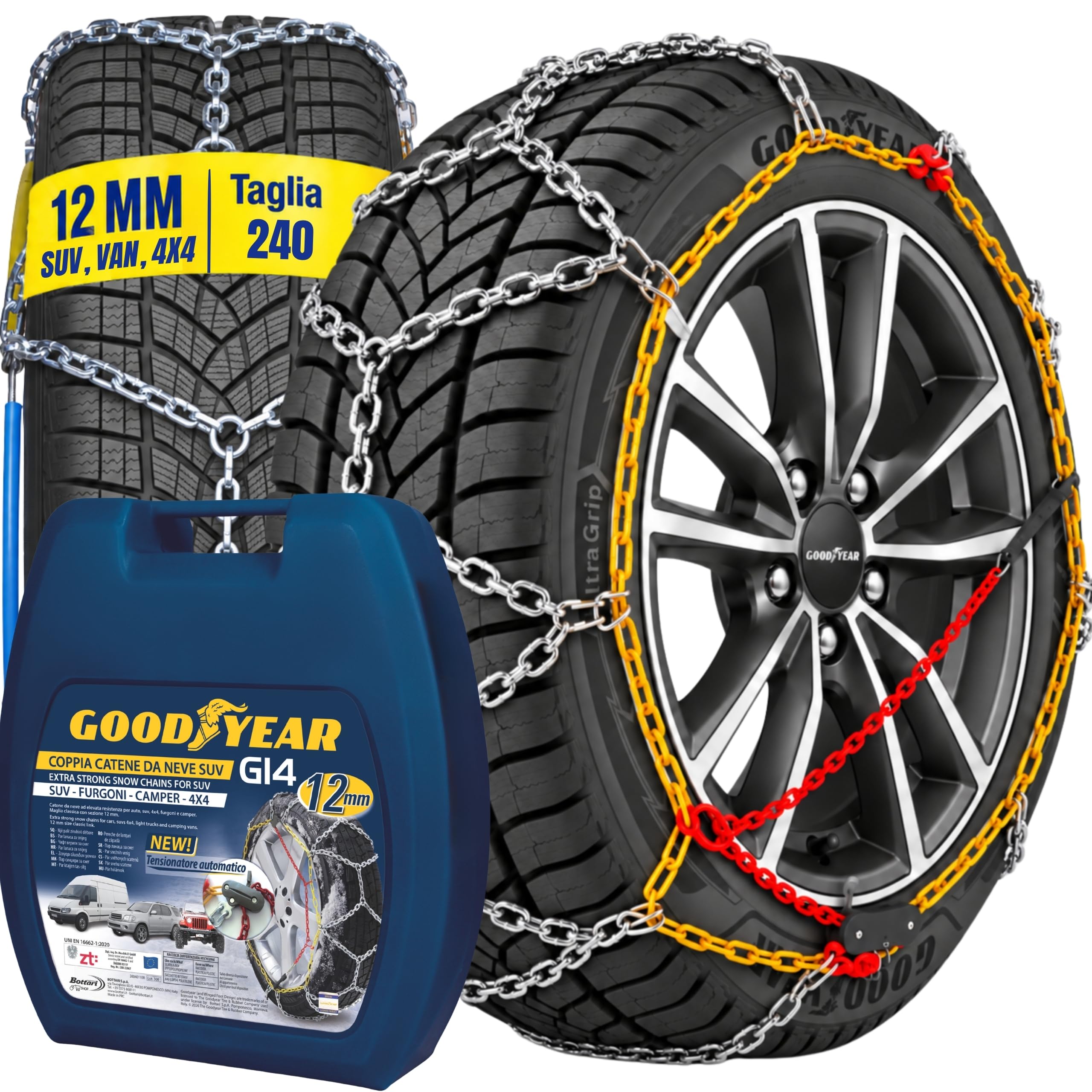 Goodyear 77934 Schneeketten 12 mm für SUV, Lieferwagen und Wohnmobil mit Selbstspannsystem, Größe 240