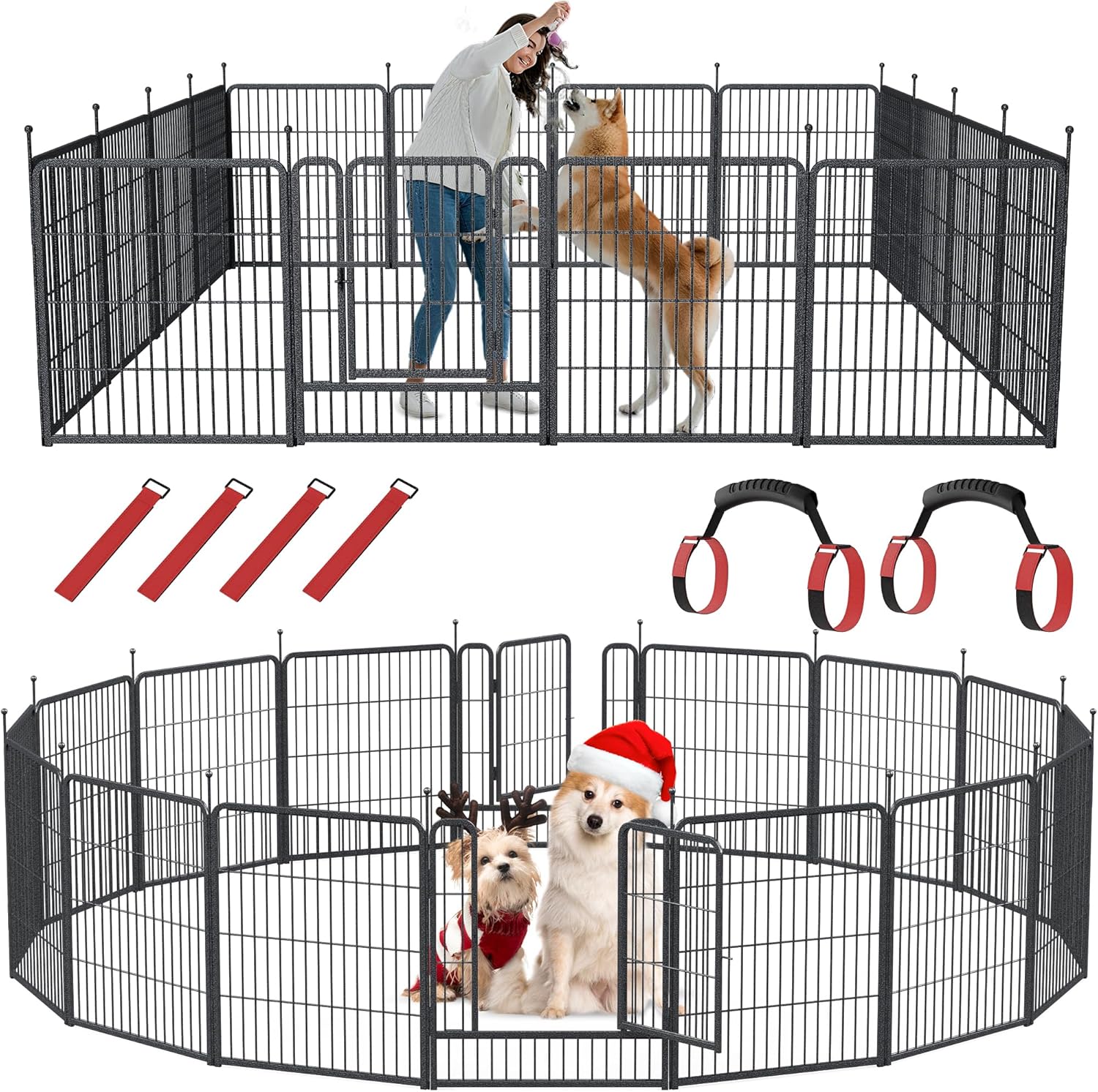 Mr IRONSTONE Dog Playpen with Anti-Rust Coating – 32" Height 16 Panels Portable & Foldable Indoor/Outdoor Pet Fence for Large, Medium, or Small Dogs – Durable Exercise Pen