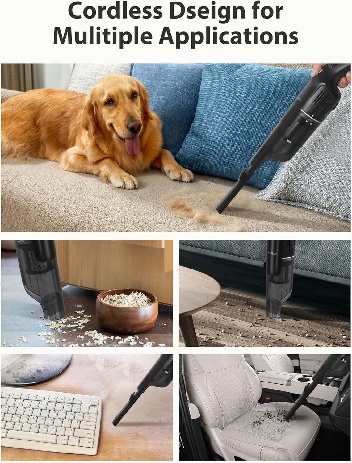 Handheld Vacuum Cleaner, Cordless & Rechargeable, 15KPa Powerful Suction, 30-Min Runtime, 500ML Dust Cup, for Pet Hair/Car/Home Matte Black - Image 4