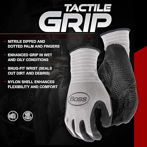 Miniatura 5 de Boss Men's Tactile Grip with Nitrile Coated Palm and Nylon Shell Work Gloves