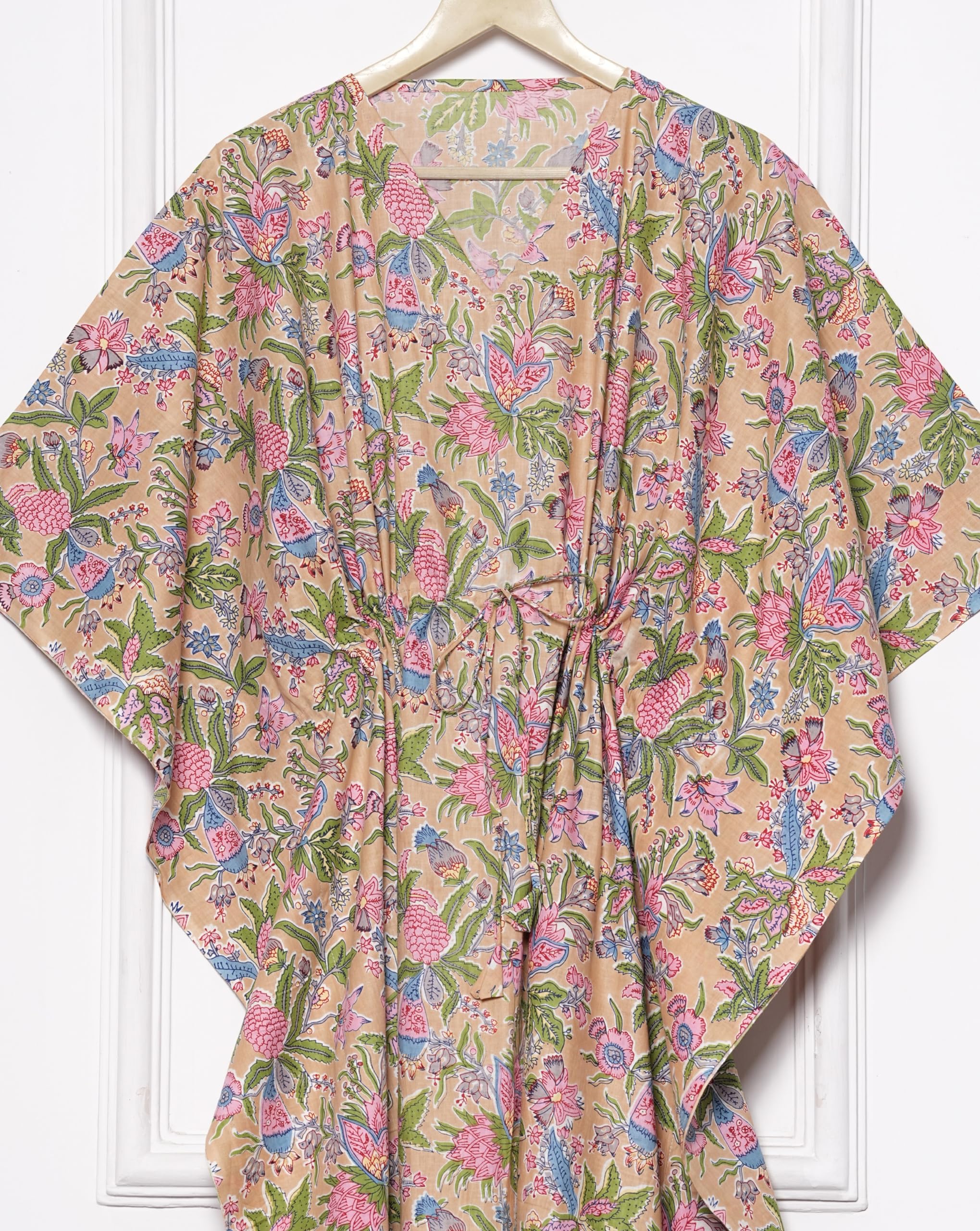 INDACORIFY Robe Caftan en Coton Longue Tenue décontractée à Fleurs Bloc imprimé Caftan Maxi Robe Tunique d'été en Coton pour être Maman