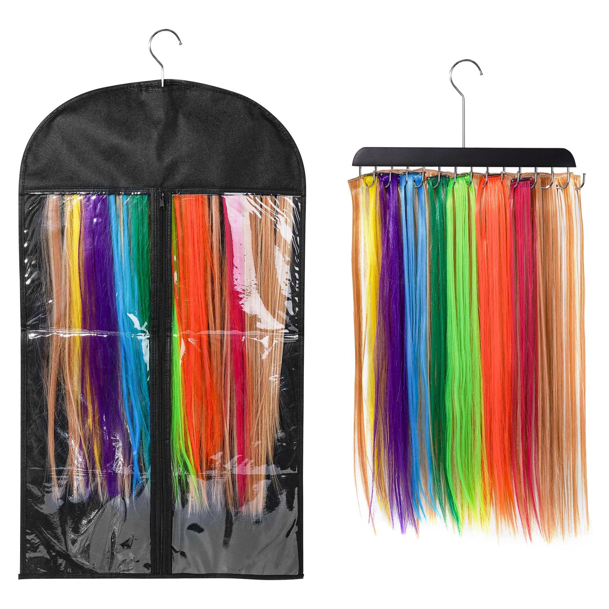 Photo 1 of 1 Pack Extra-Wide Hair Extension Holder with Dustproof Bag – Adjustable 14-Hook Weft Organizer for Washing, Drying, Styling & Storage Tangle-Free Design for Salon & Home Use (17.7x31.5inch)