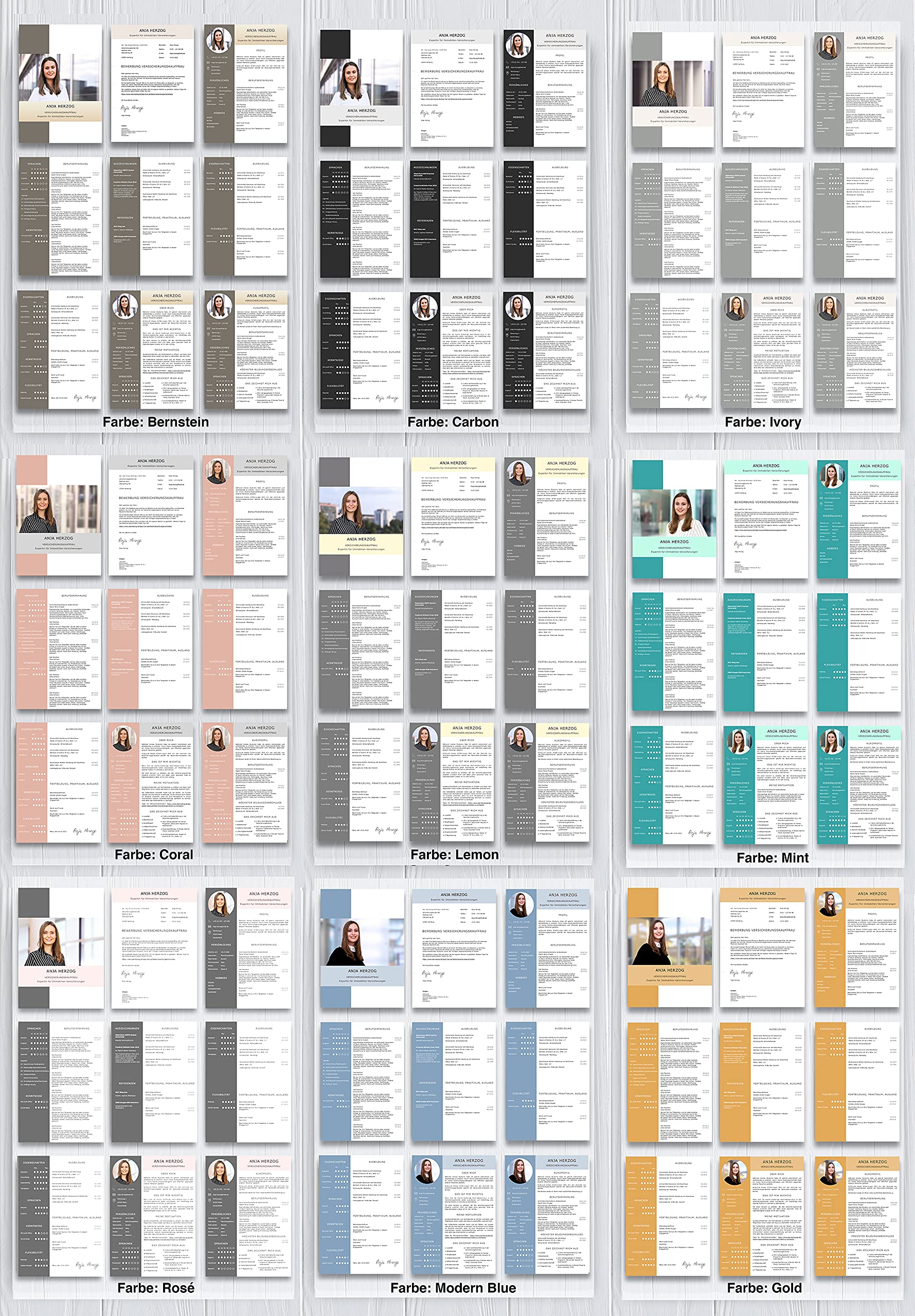 Lebenslauf Design 2026 ULTIMATE Vorlage "Premium XL“ Set in 9 Farbvarianten | Moderne Bewerbungsvorlagen für Word und Pages | Mit Videoanleitung + Support
