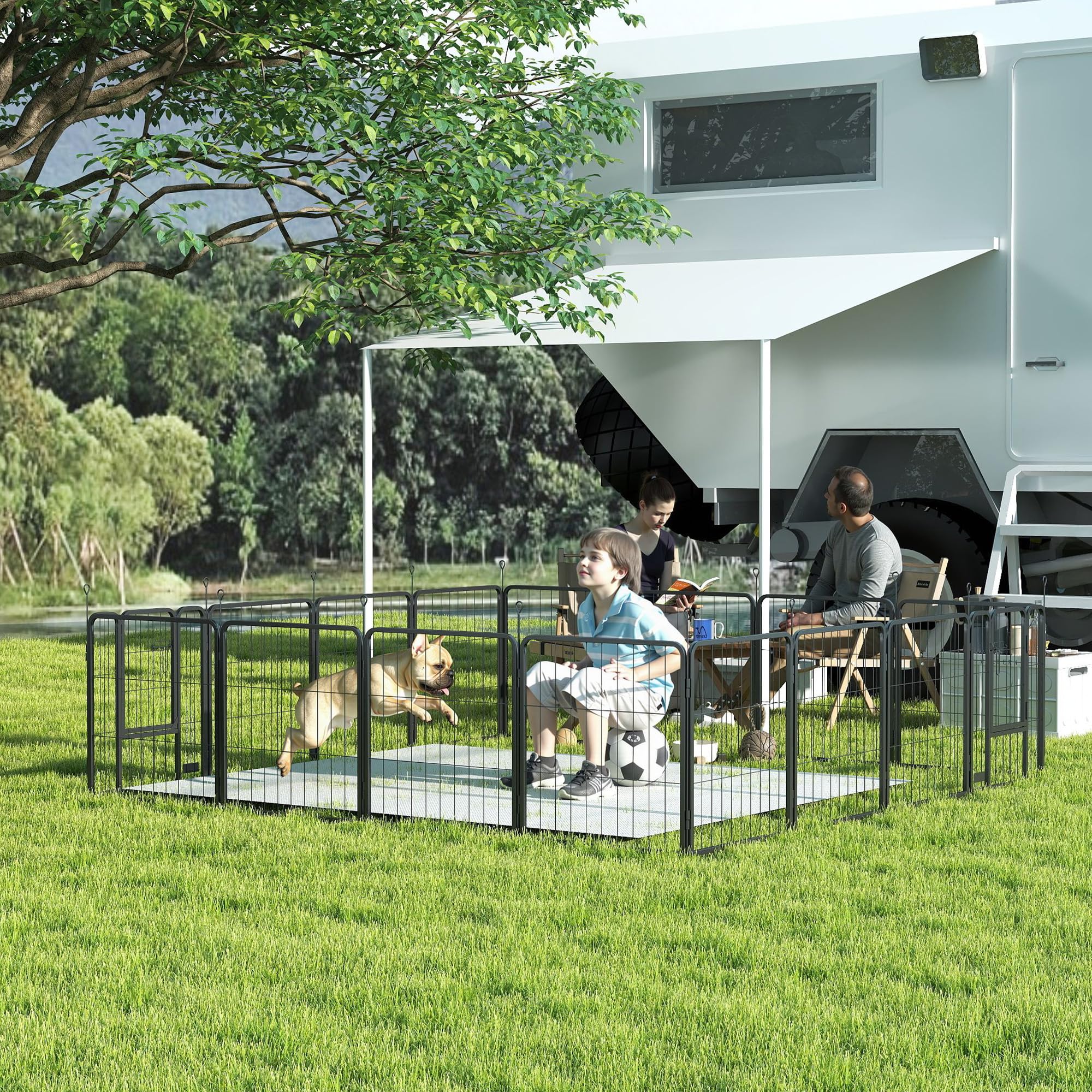 PawHut Parc pour Chien, enclos Chien 16 Panneaux modulable et Pliable, enclos Portable en Acier 60H cm avec 2 Portes, clôture pour Petits Chiens, intérieur et extérieur, Noir