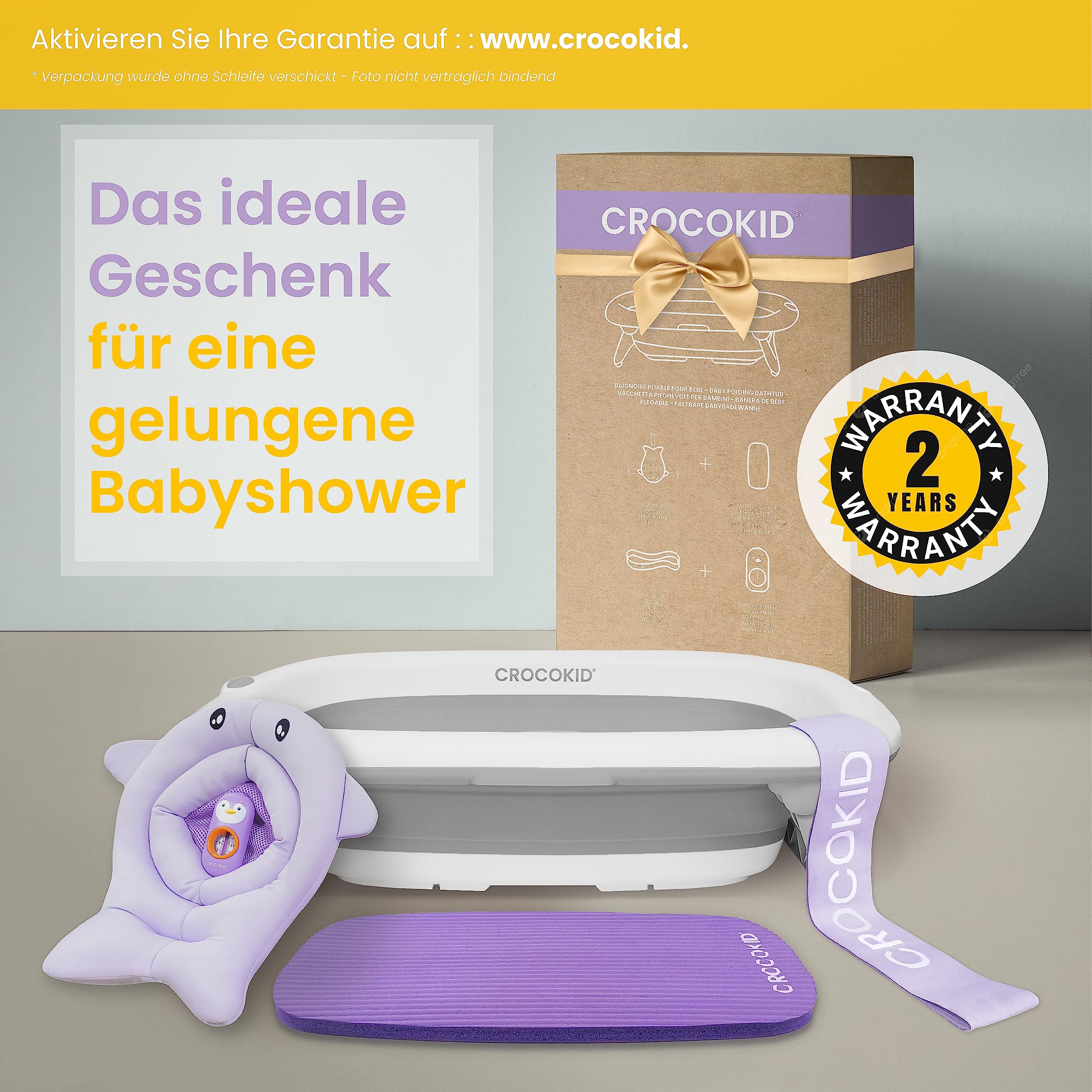 Große Faltbare Babybadewanne - Premiumqualität - Kinder 0 bis 4 Jahren - Badeset: Thermometer/Badekissen/Kniematte - Rutschfeste Füße, Sicherheitsverriegelung - Maße 51x85cm (Badewanne+Set)