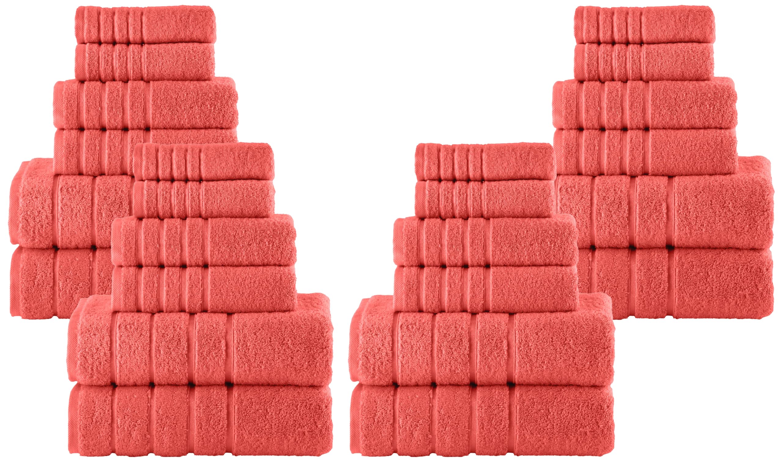 Elegant Comfort 4 Lines Viscose Stripe Premium Towel-Set - 100% Turkish Cotton High Absorbent Luxury Bathroom Towels – Includes 2 Washcloths,Hand &amp; Bath Towels, Coral,1 Towel Set(6 Pieces) (Pack of 4)