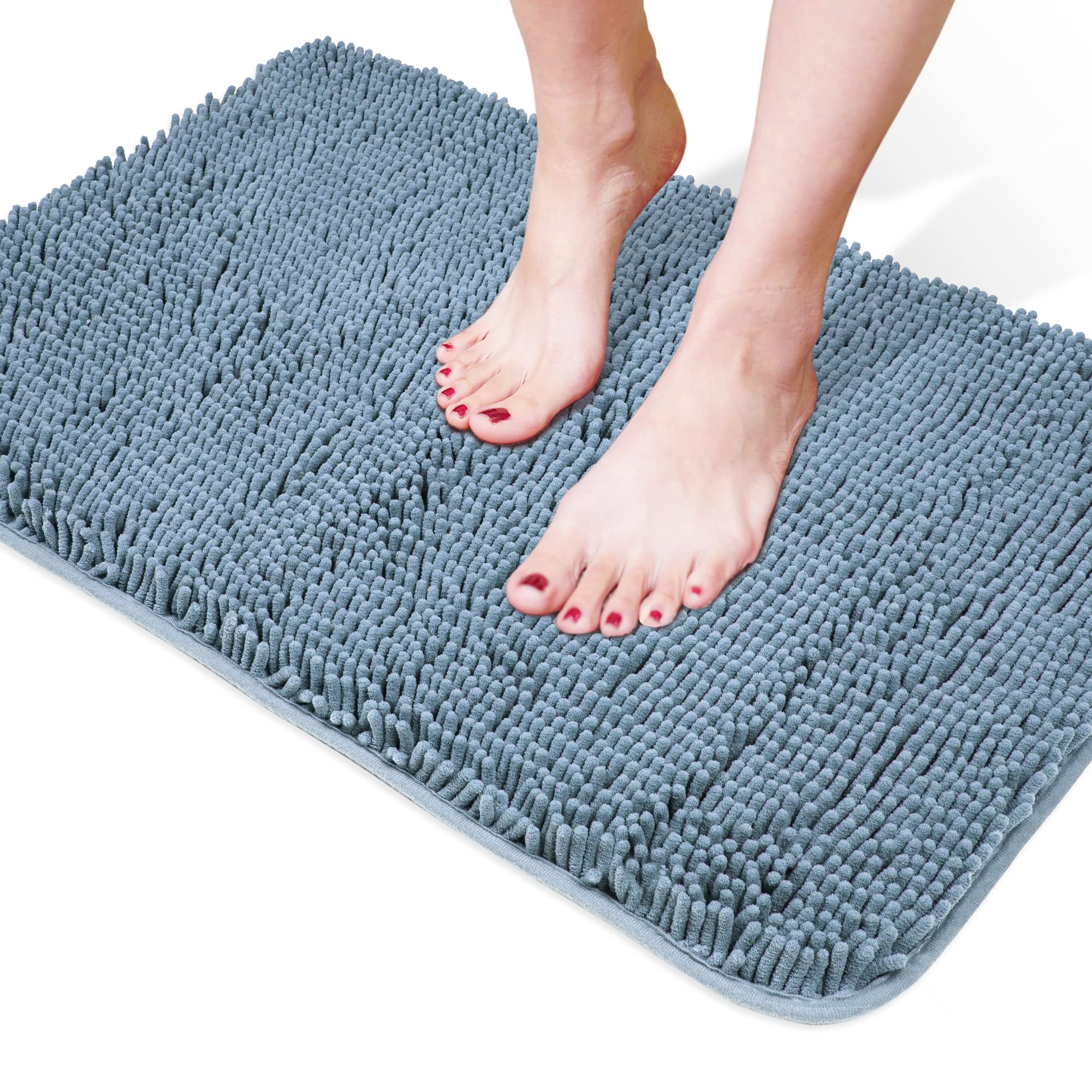 Yeaban Chenille Bathroom Rugs Non-Slip Thick Plush Bath Mat - Absorbent Washable Bath Rugs for Bathroom Shower Sink (Blue, 20" x 32")