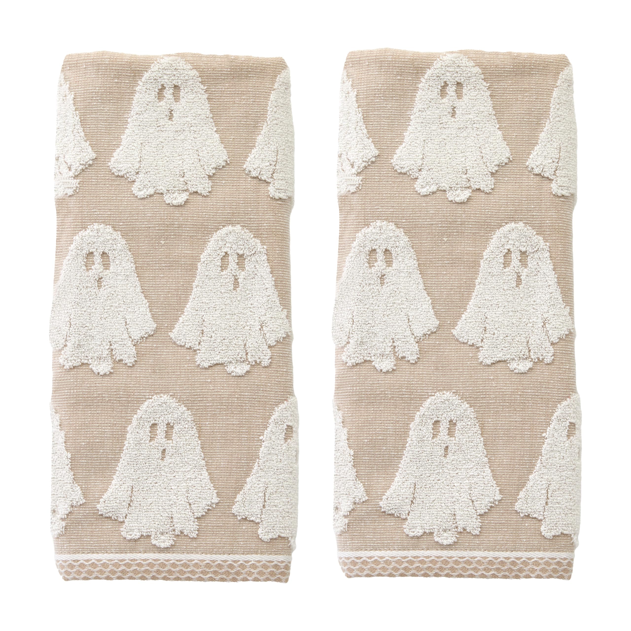 SKL Home Halloween Ghost Jacquard 100 Cotton Reversible 2pc Hand Towel Set Soft Absorbent Decorative for Bath Kitchen